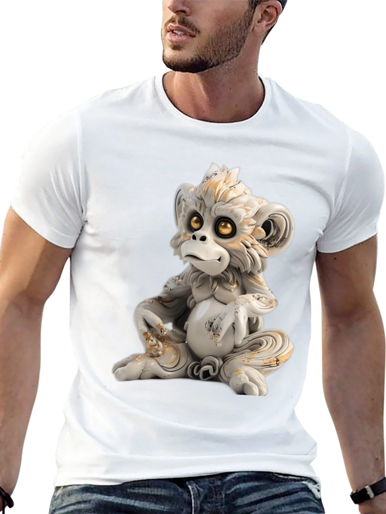 Black Monkey Statue Graphic Tee - Soft Cotton Blend view 13