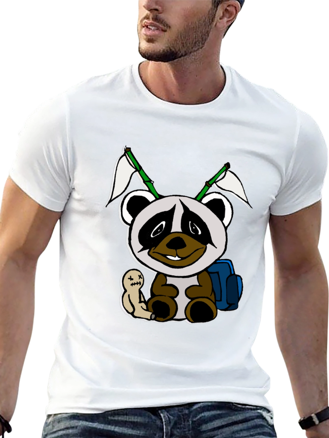 Cartoon Panda Graphic Black Tee - 13