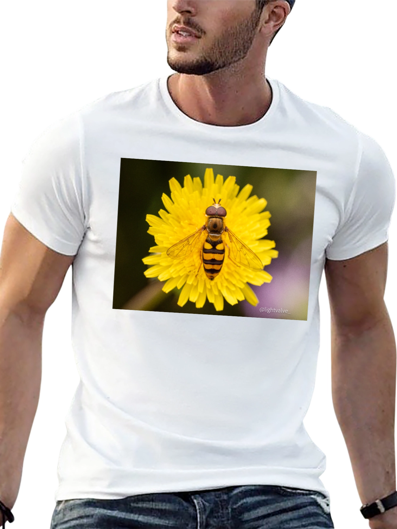 Black Bee on Flower Graphic Tee - Black Cotton T-Shirt view 13