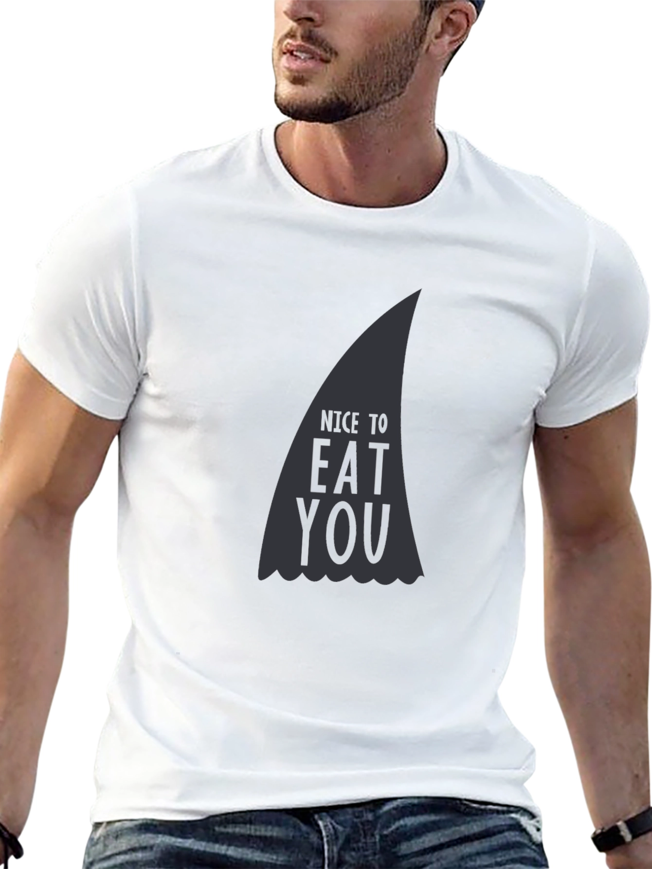 Black Nice to Eat You Shark Fin Graphic T-Shirt view 13
