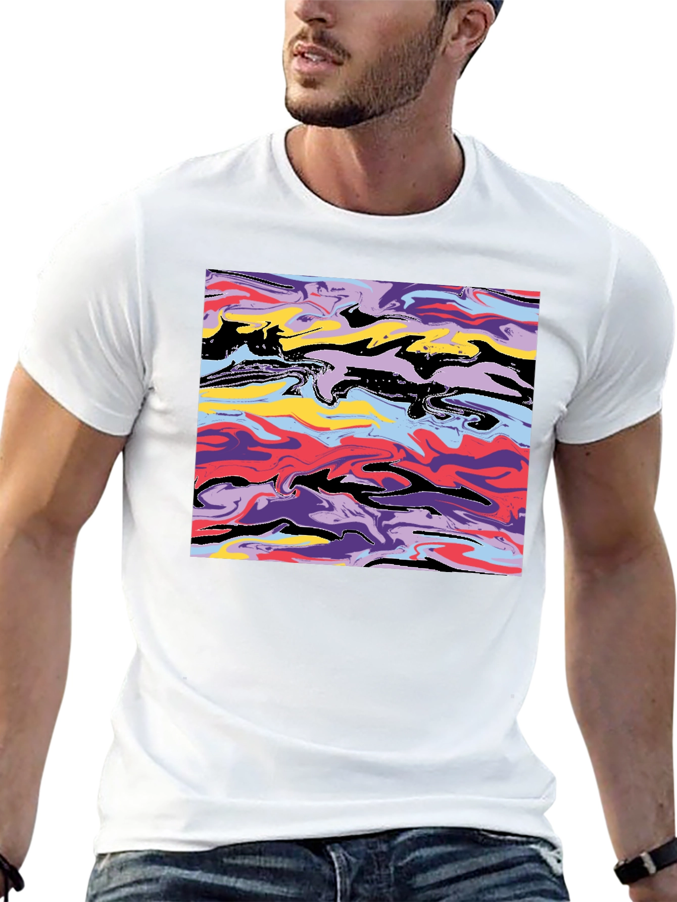 Black Abstract Swirl Graphic Black T-Shirt view 13