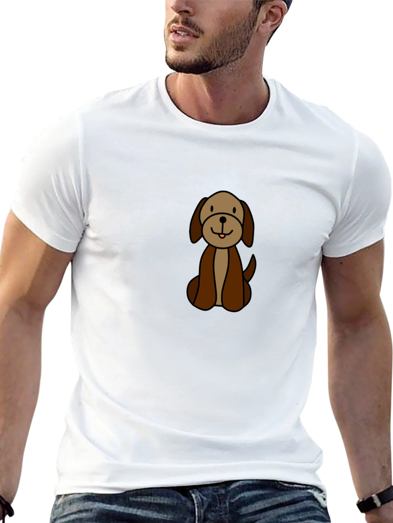Black Cute Cartoon Dog Graphic Black T-Shirt view 13