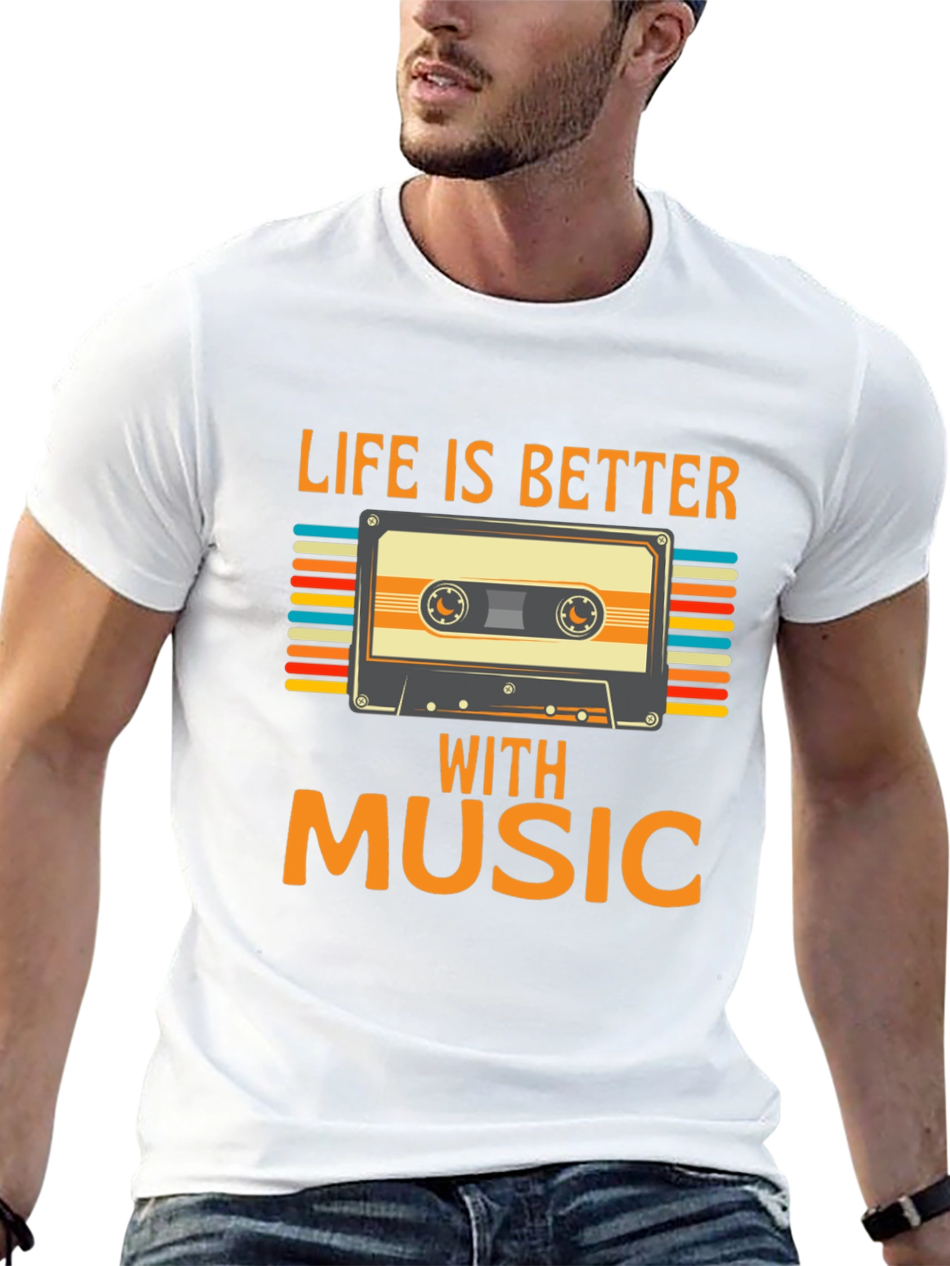 Black Retro Music Cassette T-Shirt - Life is Better With Music view 13