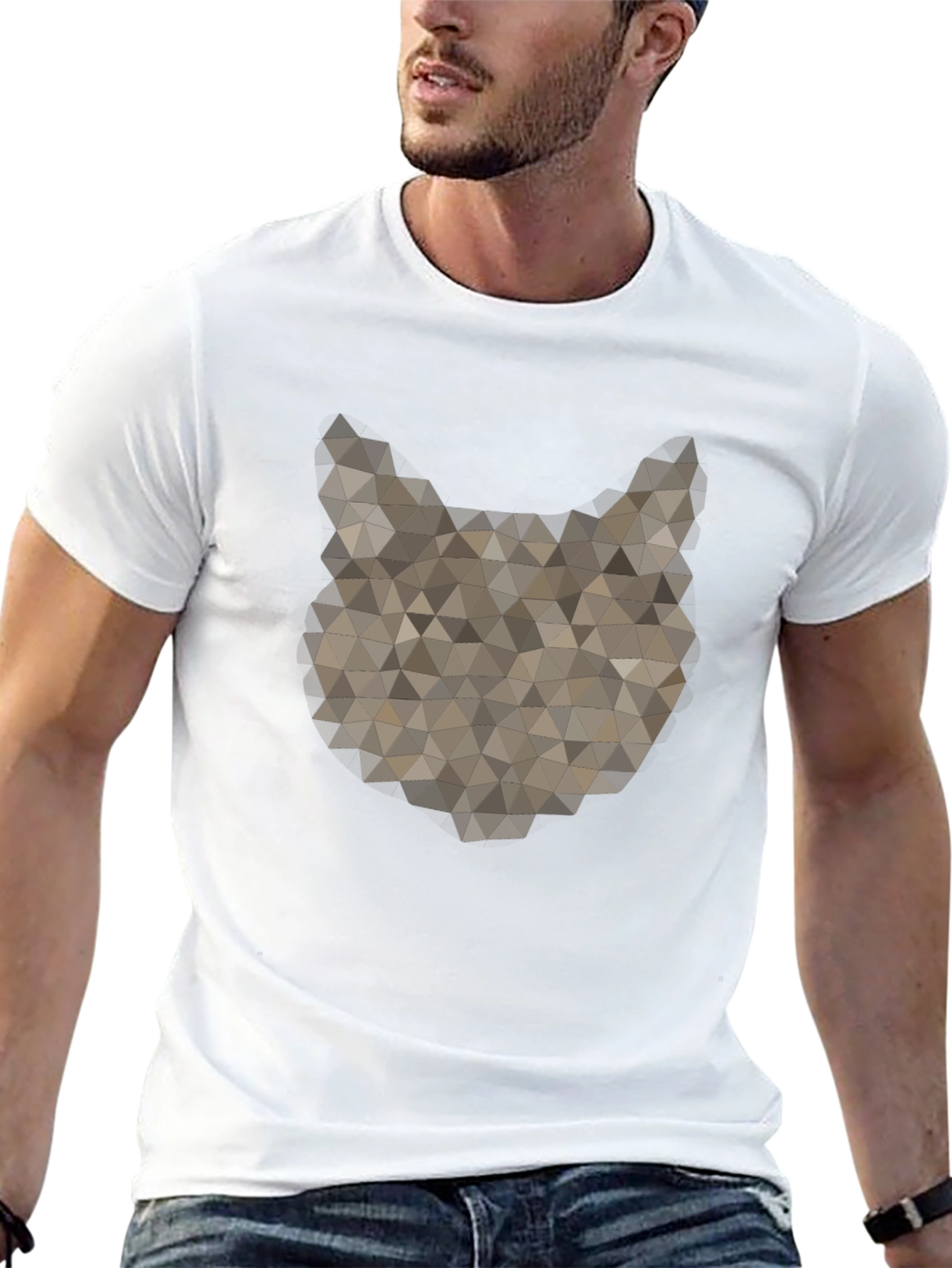 Black Geometric Wolf Graphic Tee - Stylish Men's Black T-Shirt view 13