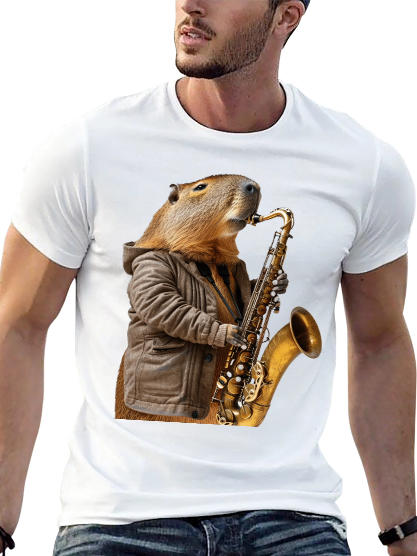 Black Capybara Saxophone T-Shirt view 13