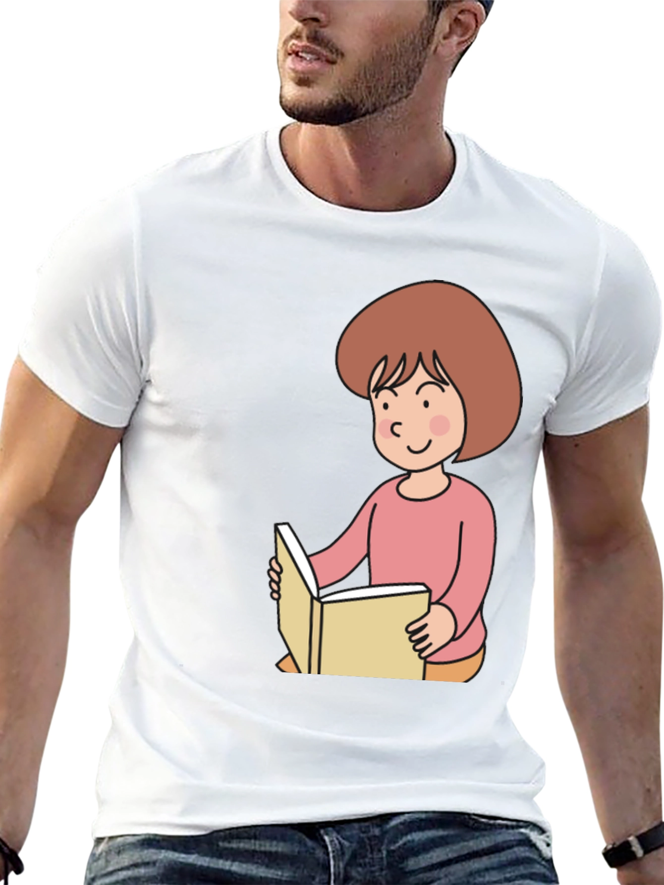 Black Reading Girl Black T-Shirt - Cute Cartoon Design view 13