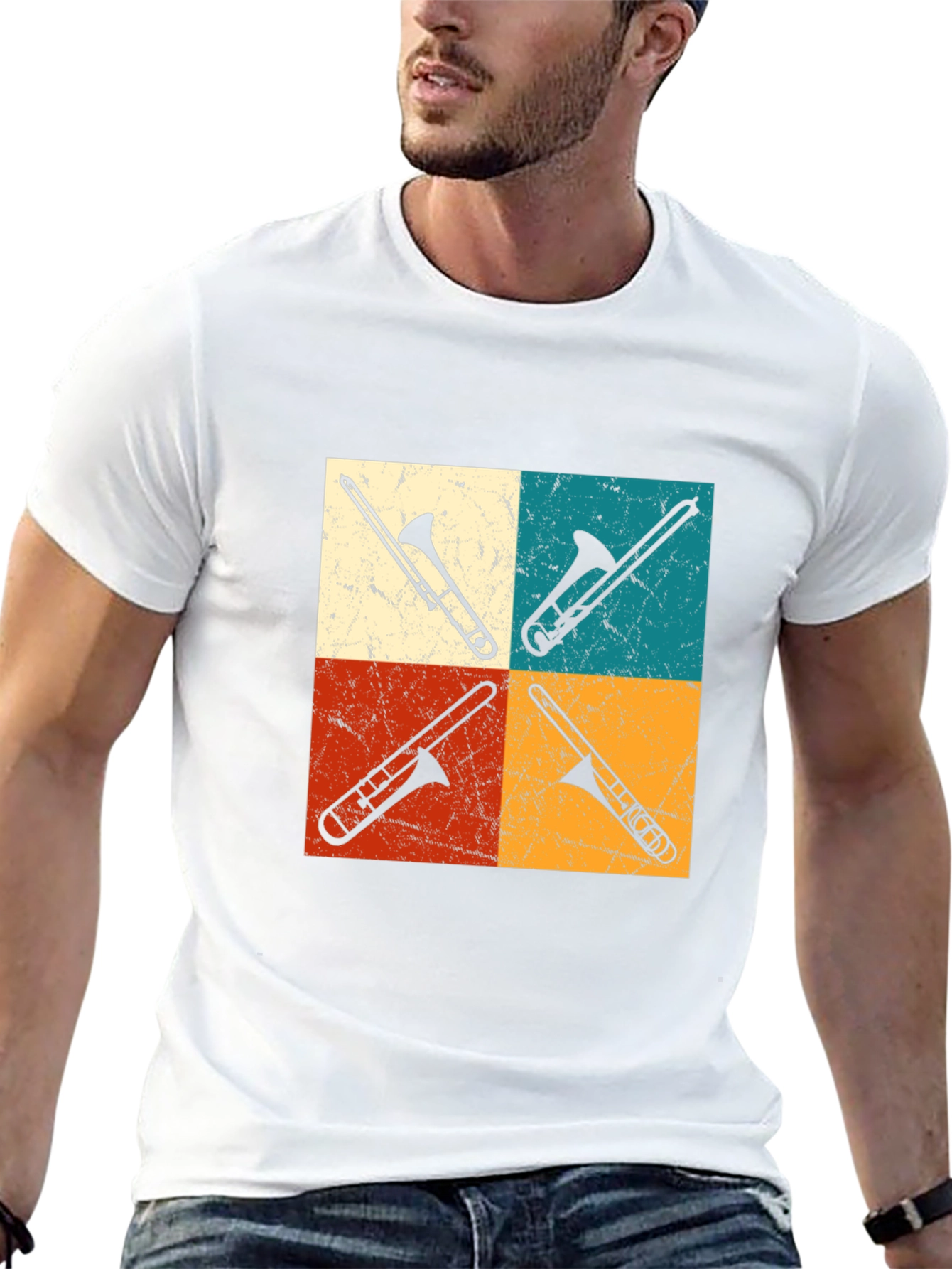 Black Retro Trombone Quartet Tee view 13