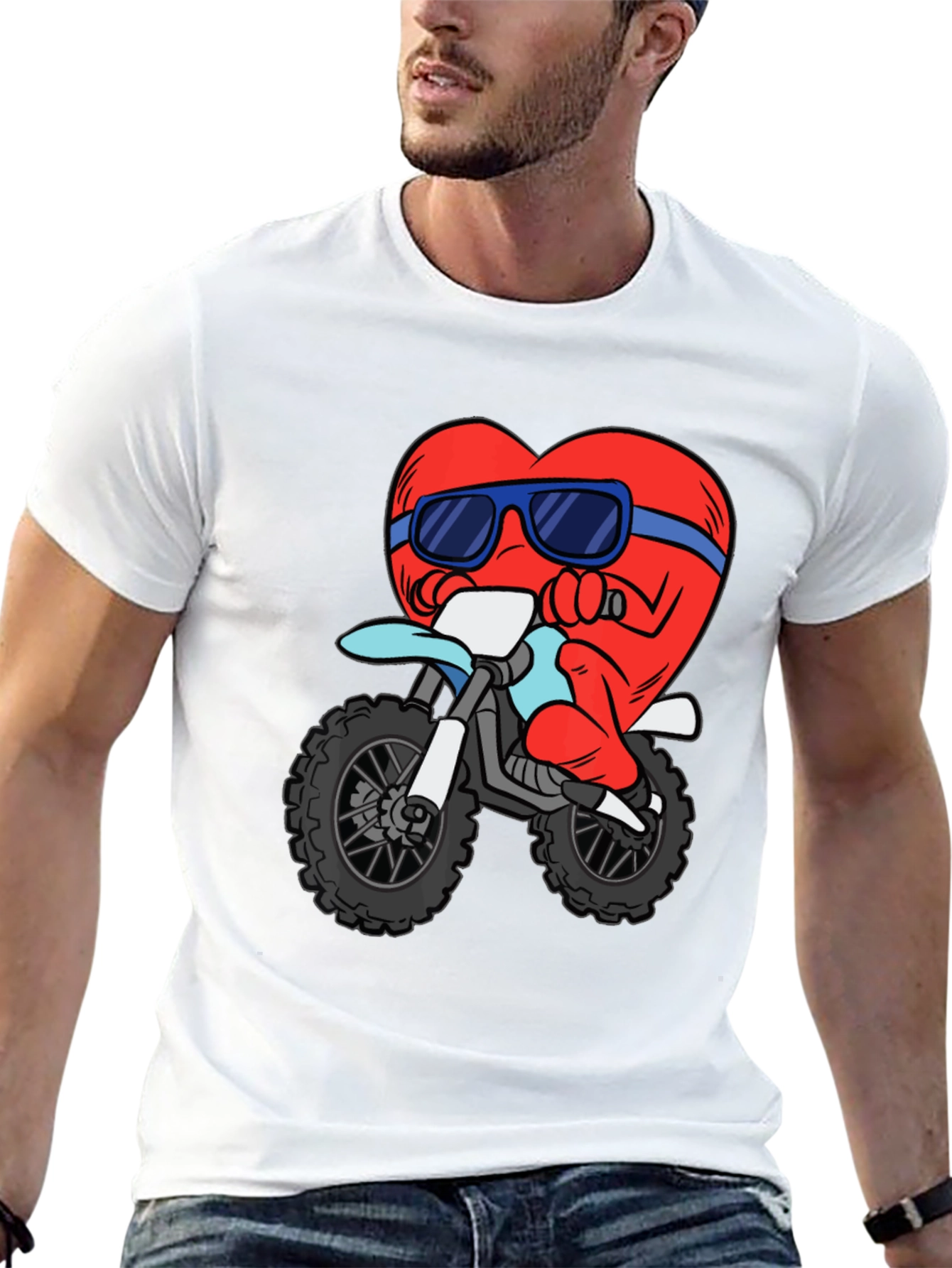 Black Heart Riding a Motorcycle Graphic T-Shirt view 13