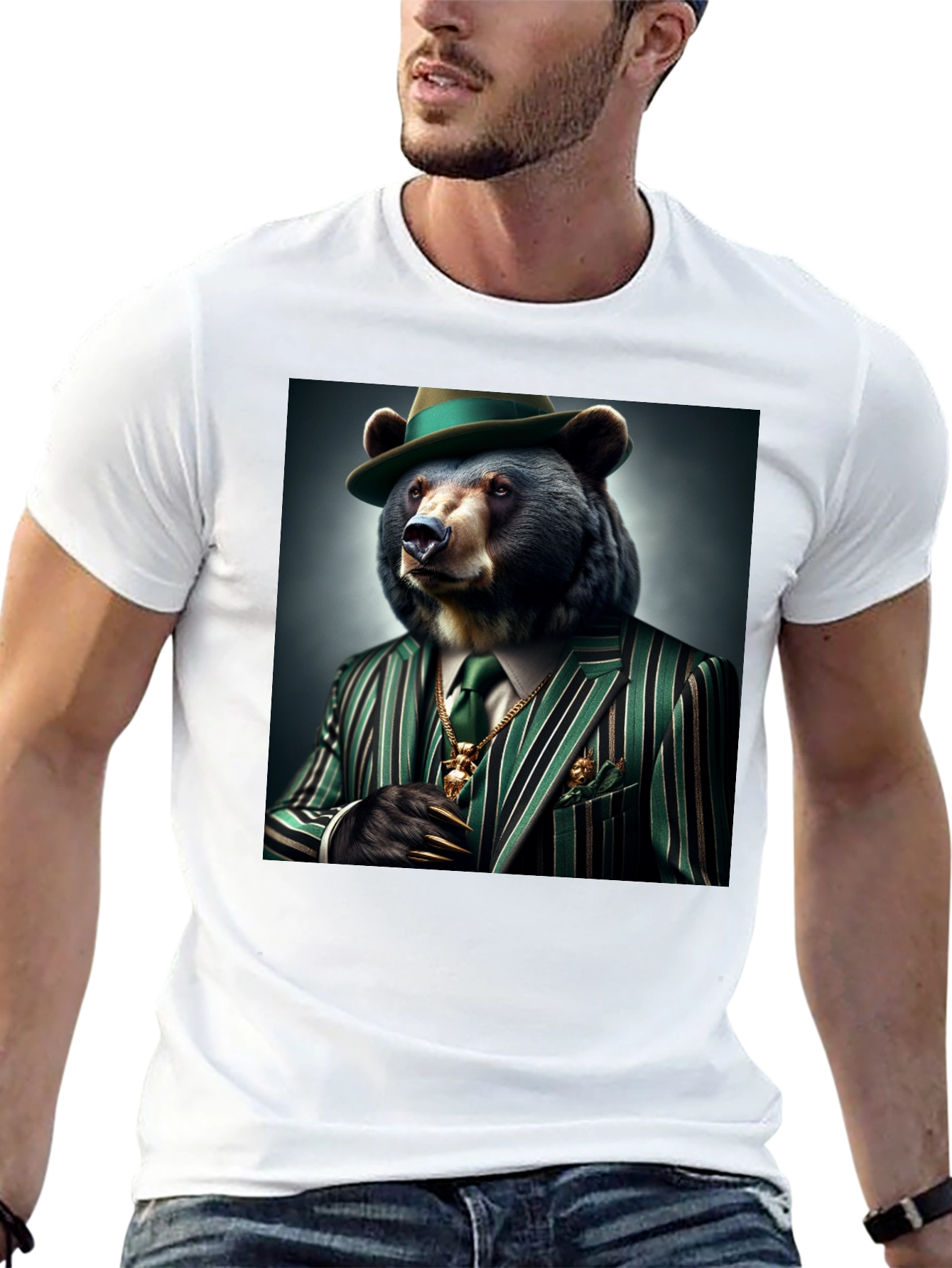 Black Gangster Bear T-Shirt: Sharp Dressed Animal Tee view 13