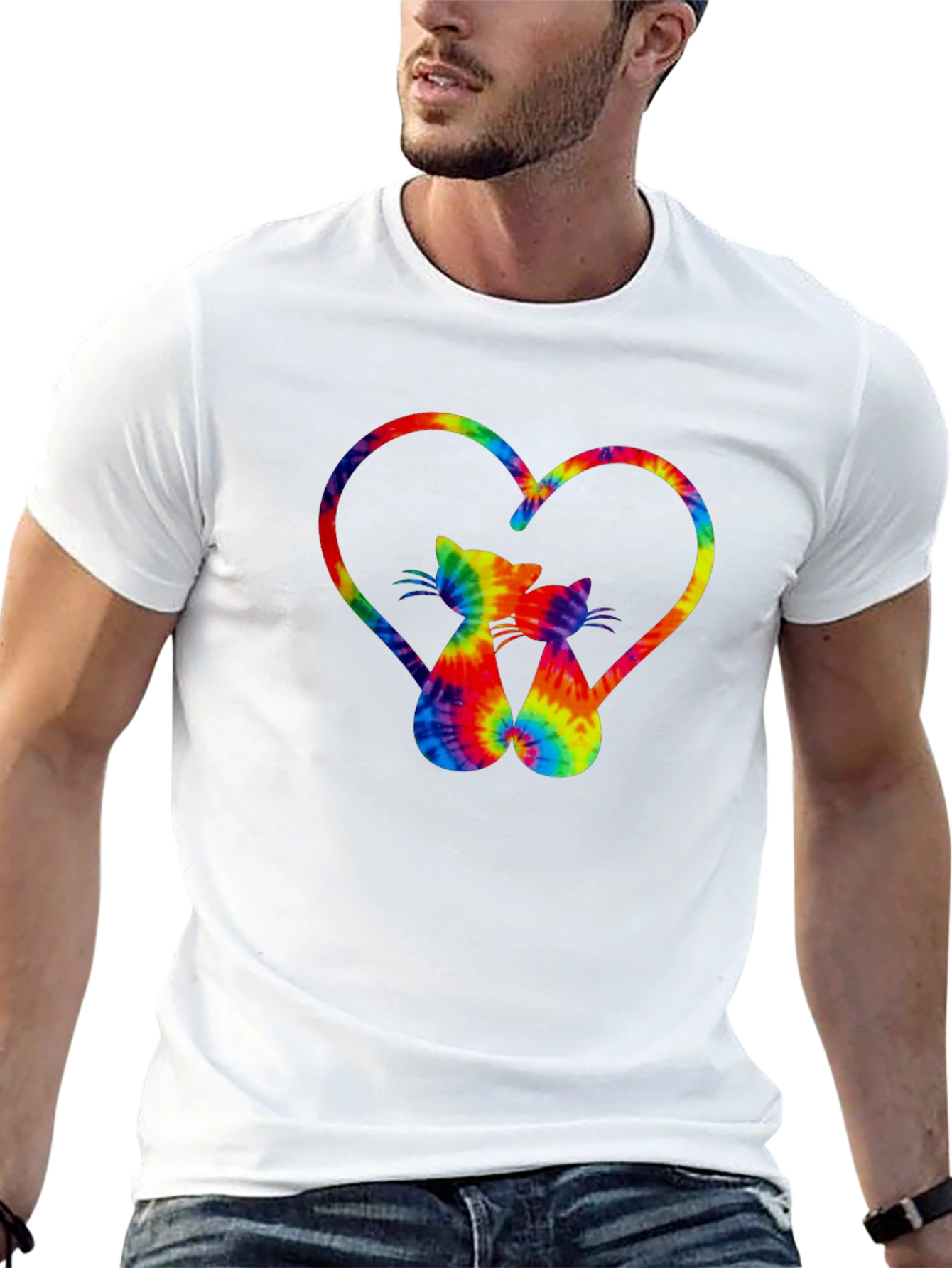 Black Tie-Dye Cat Heart Graphic Tee - Stylish Casual Wear view 13