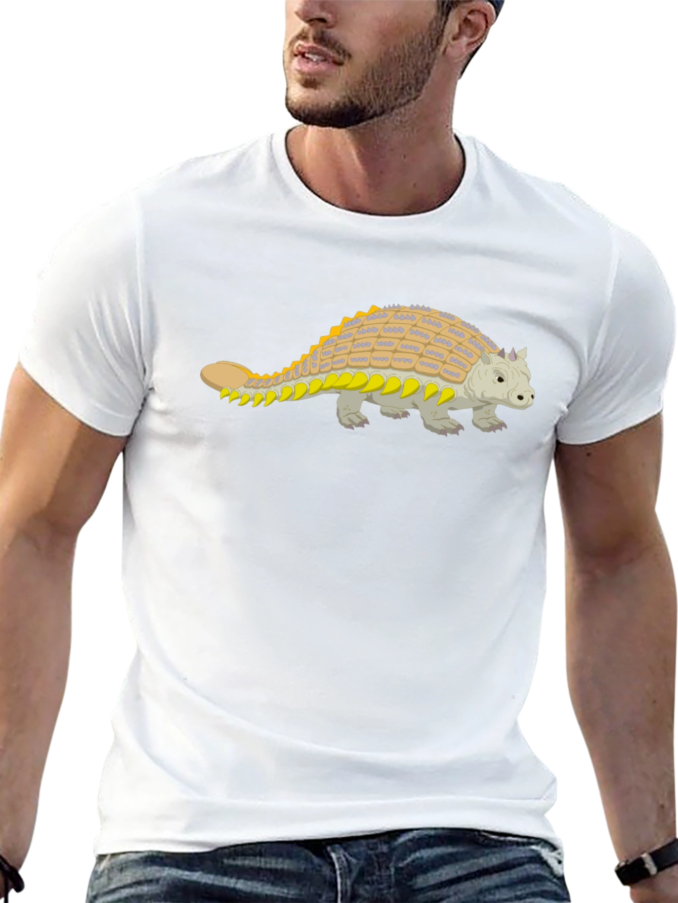 Black Ankylosaurus Dinosaur Graphic Tee - Black Cotton Shirt view 13