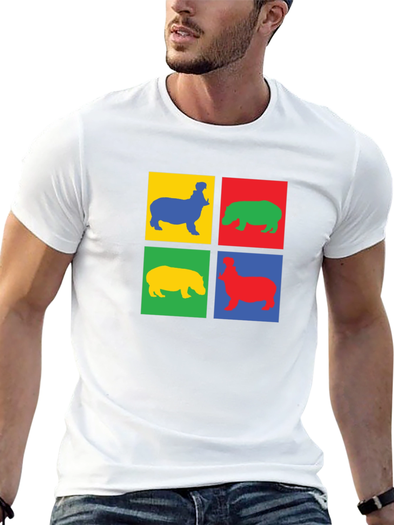 Black Colorful Hippo Pop Art Black T-Shirt view 13