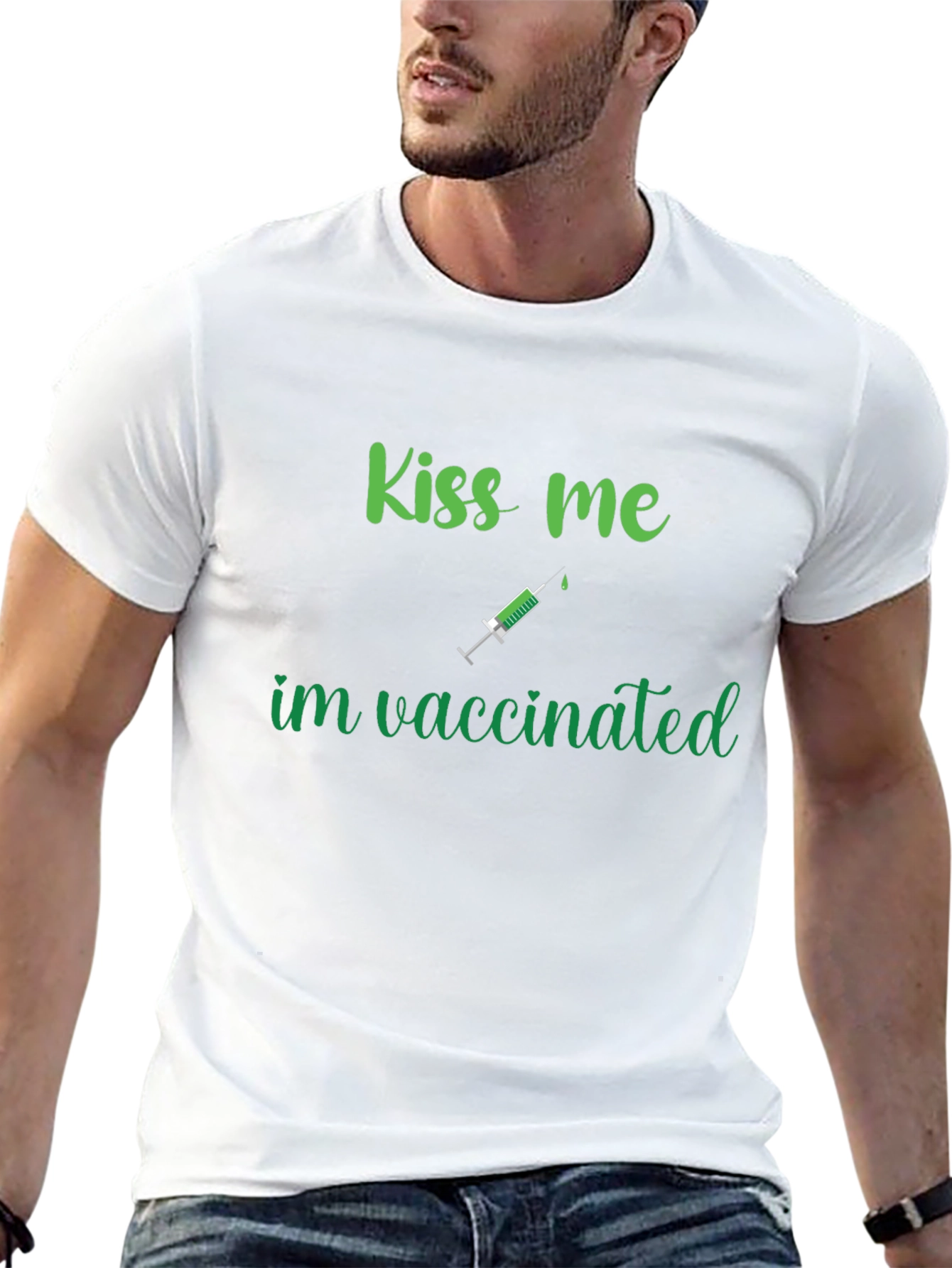 Black Kiss Me I'm Vaccinated Funny T-Shirt view 13