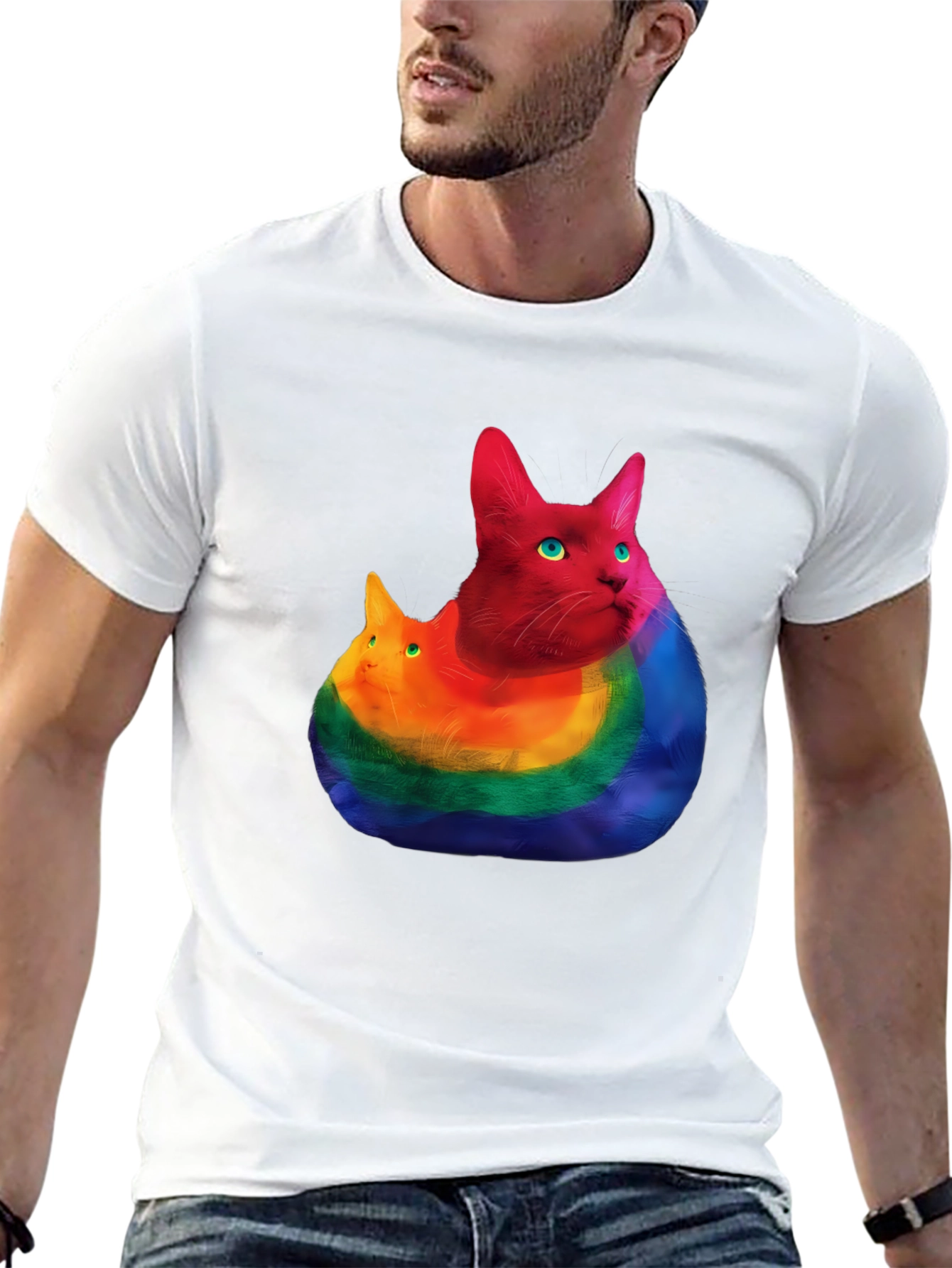Black Rainbow Cat Graphic T-Shirt - Prideful Purrfection view 13
