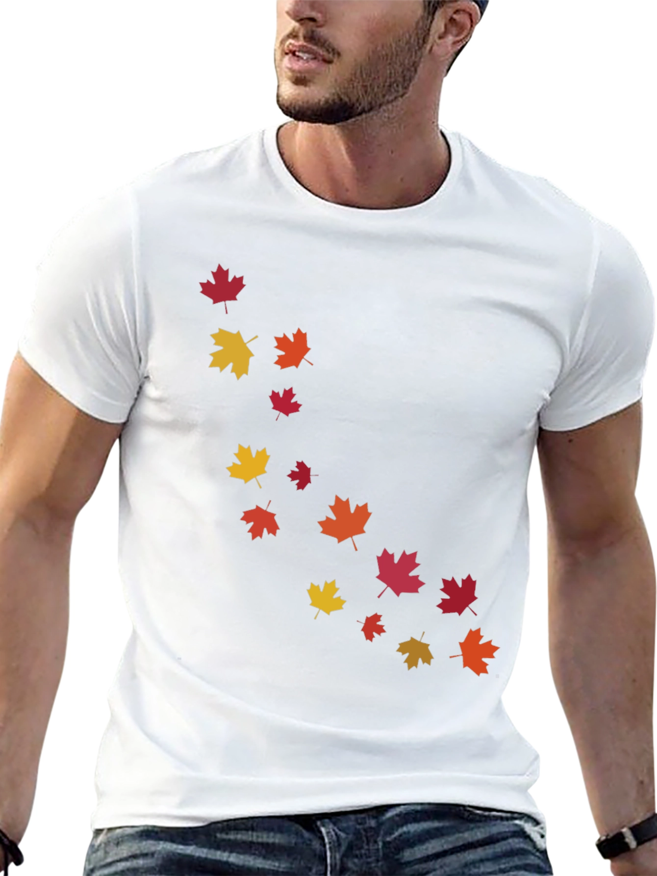 Black Autumn Maple Leaves Print Black T-Shirt view 13