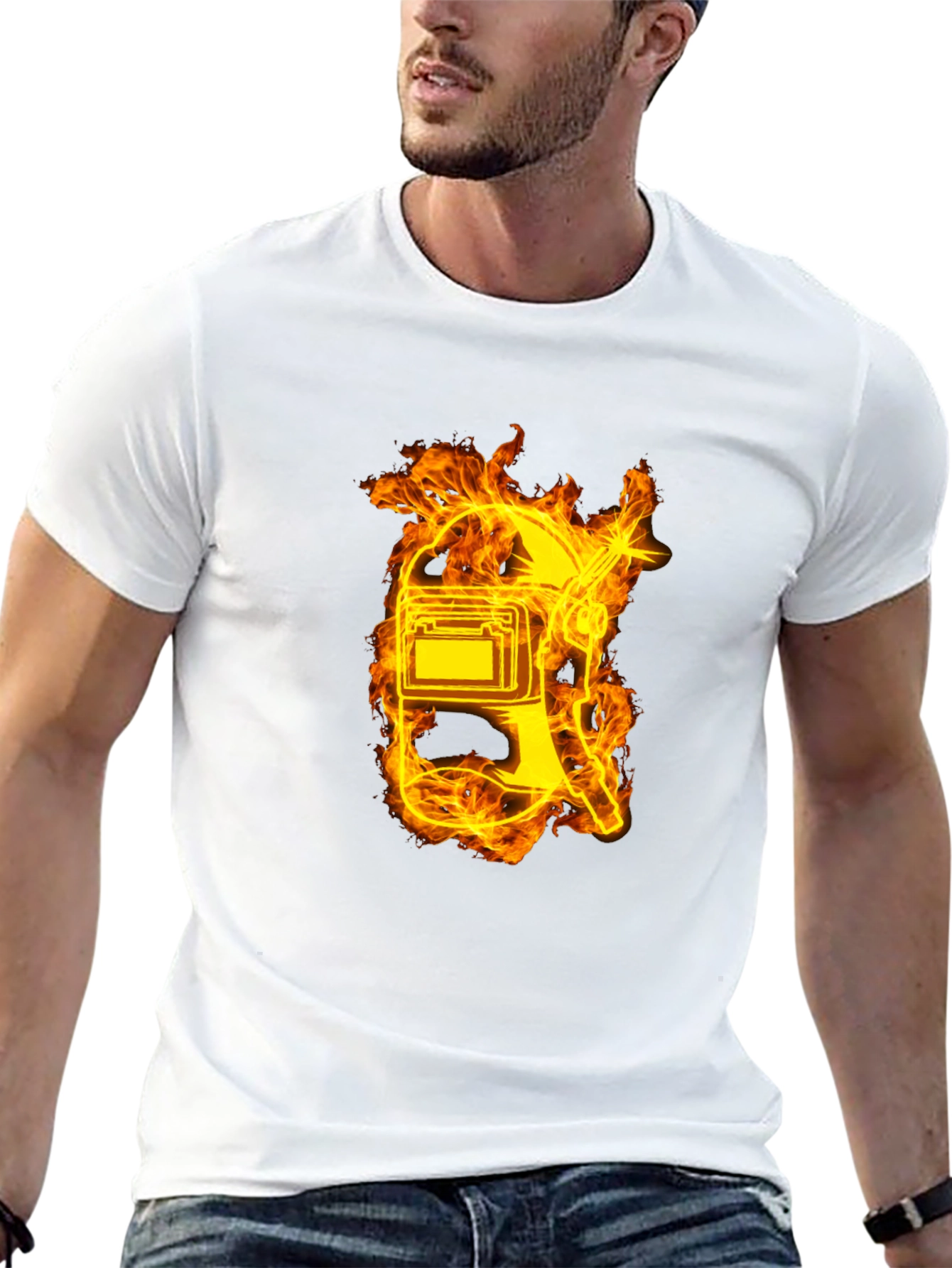 Black Flaming Welder T-Shirt - Black Cotton Tee view 13