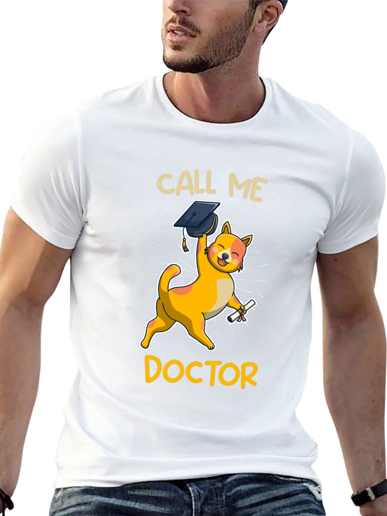 Black Call Me Doctor Grad Cat T-Shirt view 13