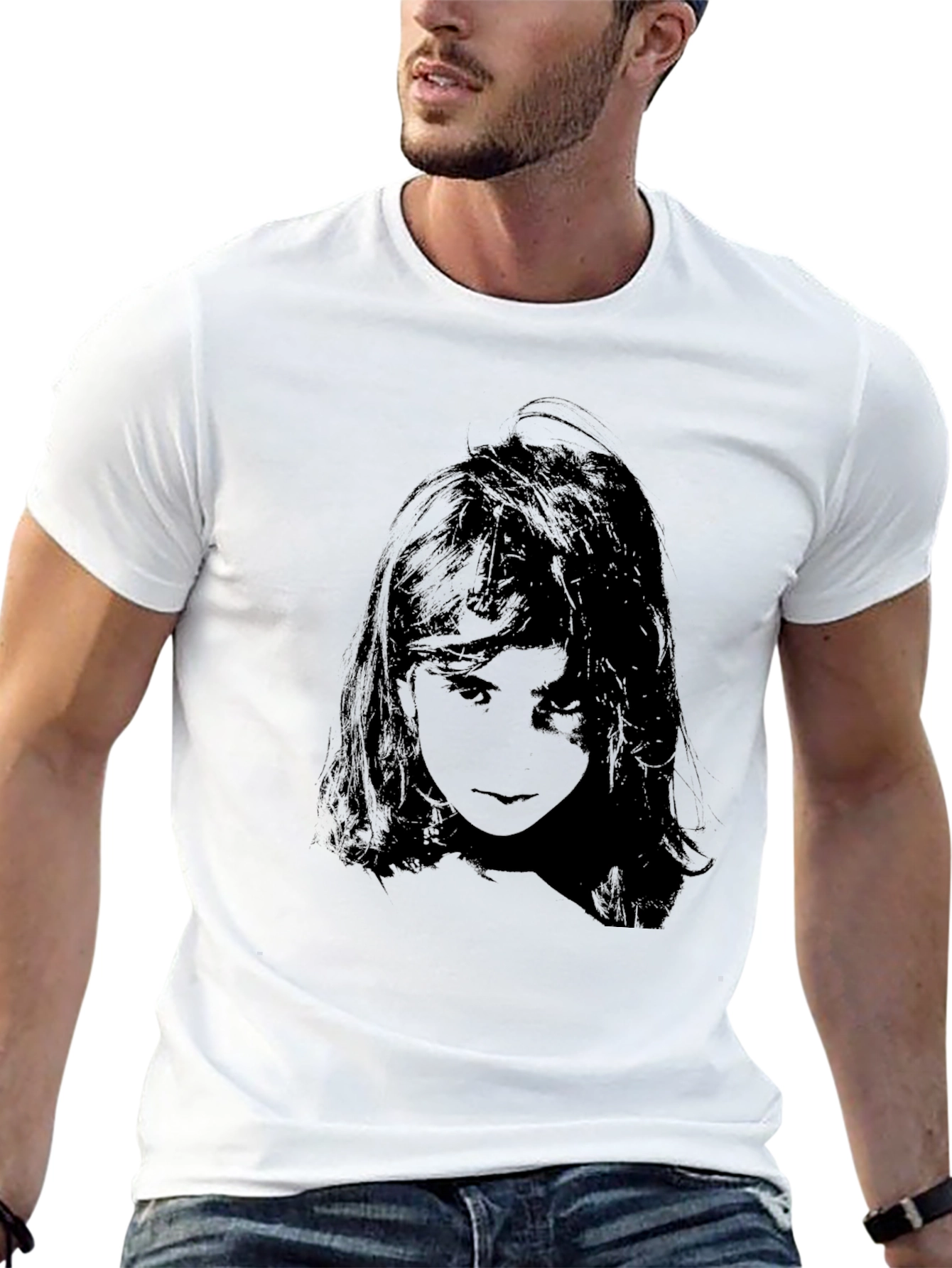 Black Dark Portrait T-Shirt - Unisex Black Tee view 13