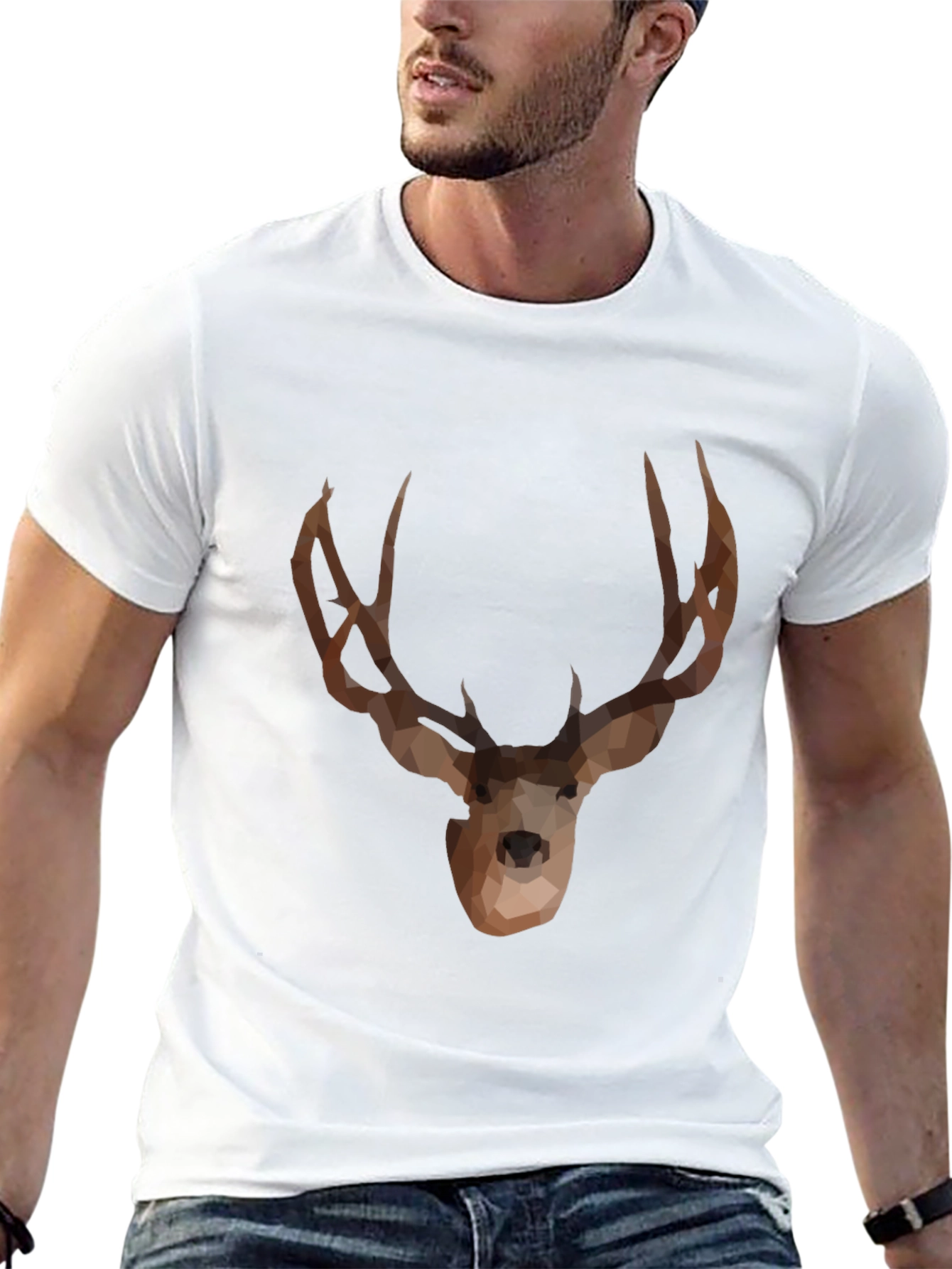 Black Geometric Deer Graphic T-Shirt - Black view 13