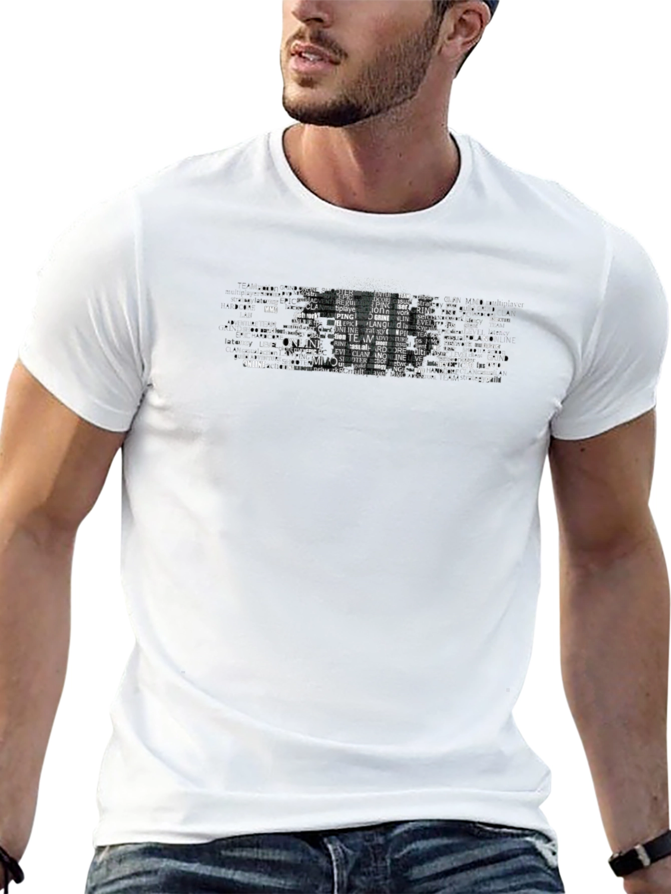Black Gaming Word Art T-Shirt - Black Crew Neck view 13