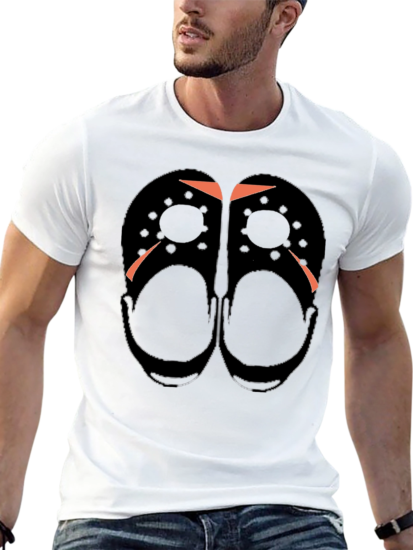 Black Hockey Mask Graphic Tee - Friday the 13th Crocs Homage T-Shirt view 13