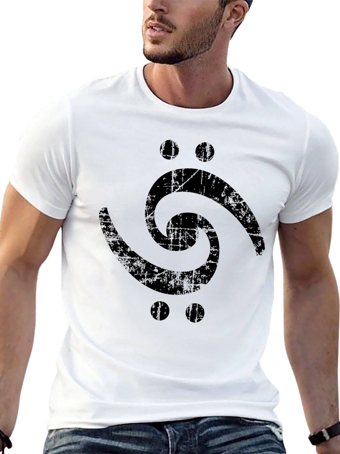 Black Bass Clef Tattoo Style Black T-Shirt view 13