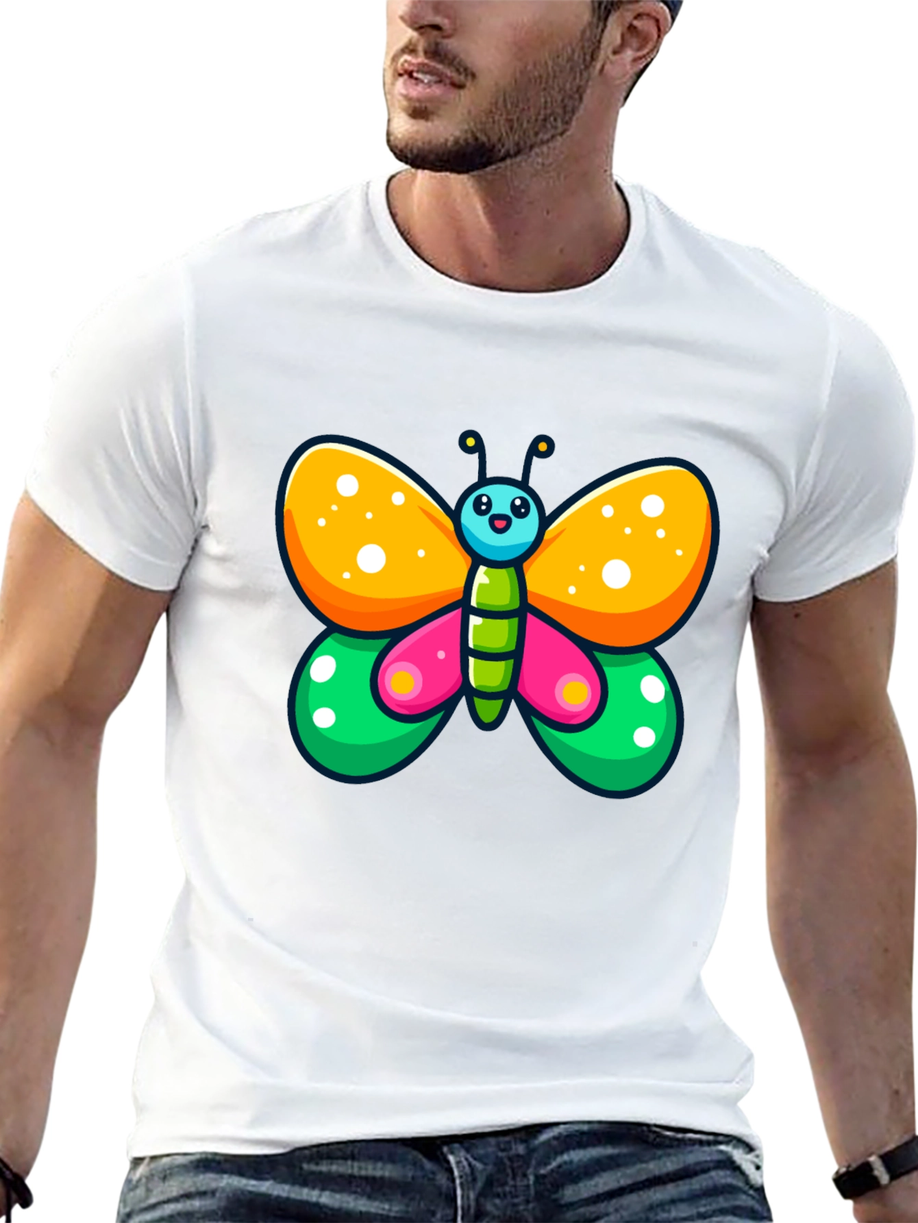Black Cartoon Butterfly Graphic Black T-Shirt view 13