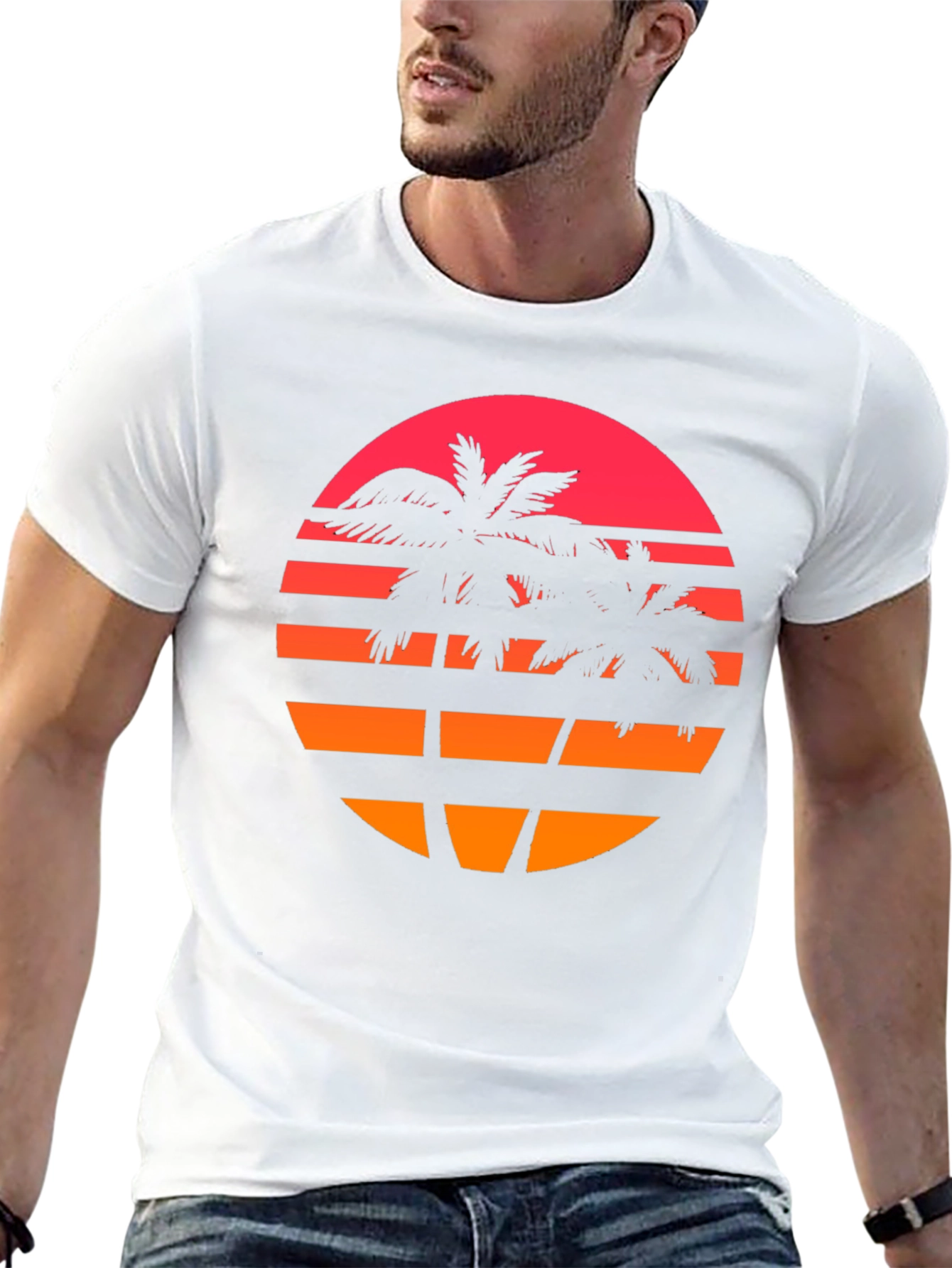 Black Retro Sunset Palm Tree Graphic T-Shirt view 13