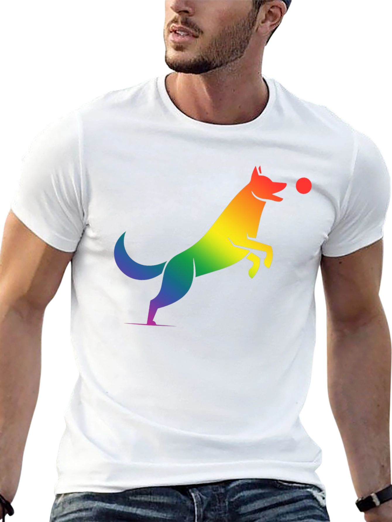Black Rainbow Dog Catching Ball Graphic T-Shirt view 13