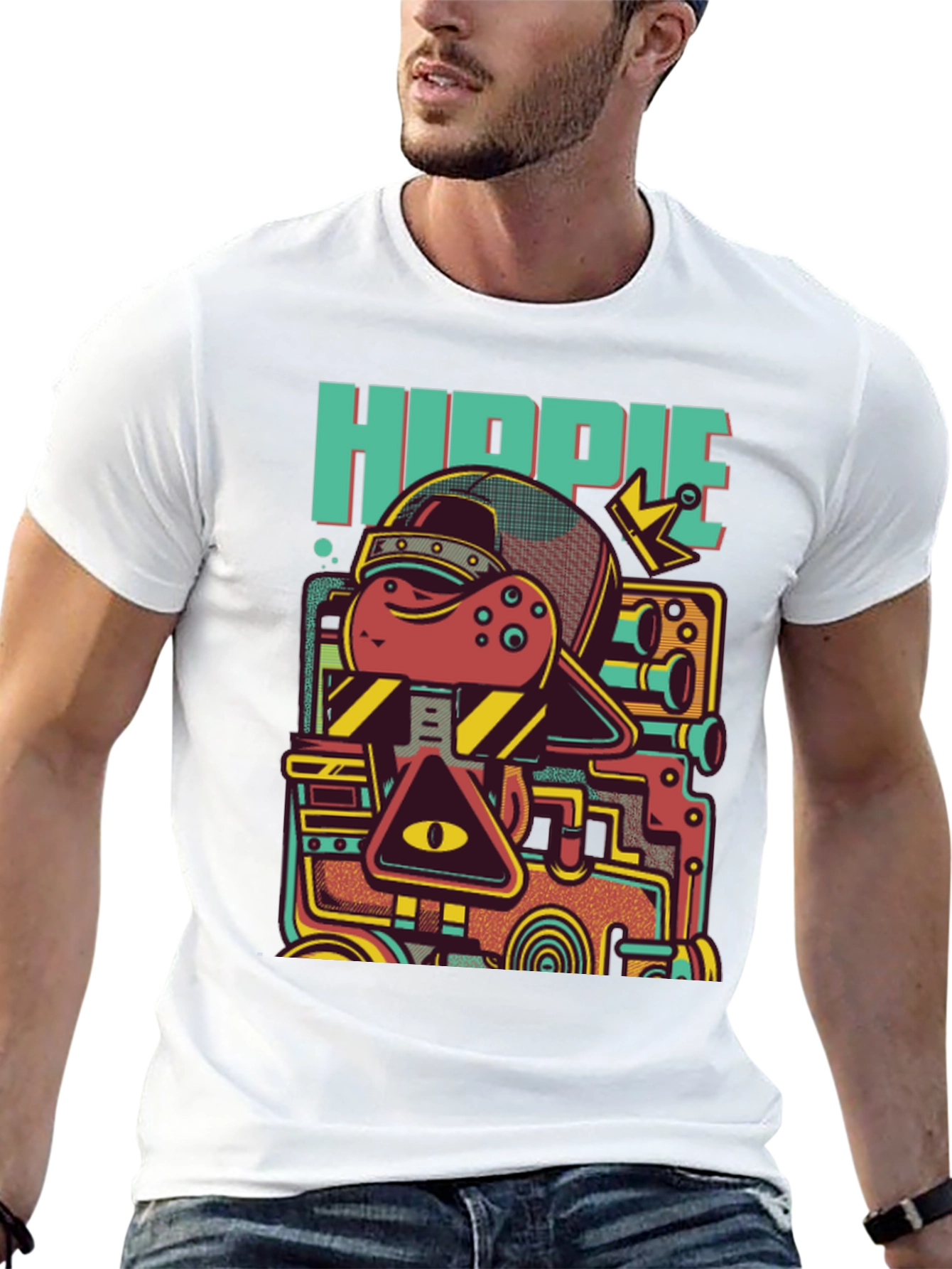 Black Hippie Robot Black Graphic T-Shirt view 13