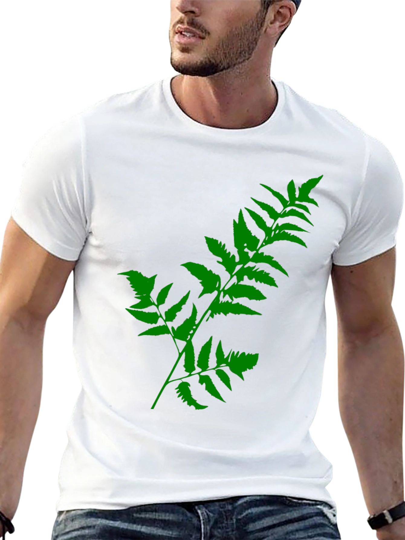 Black Green Fern Print Black T-Shirt view 13