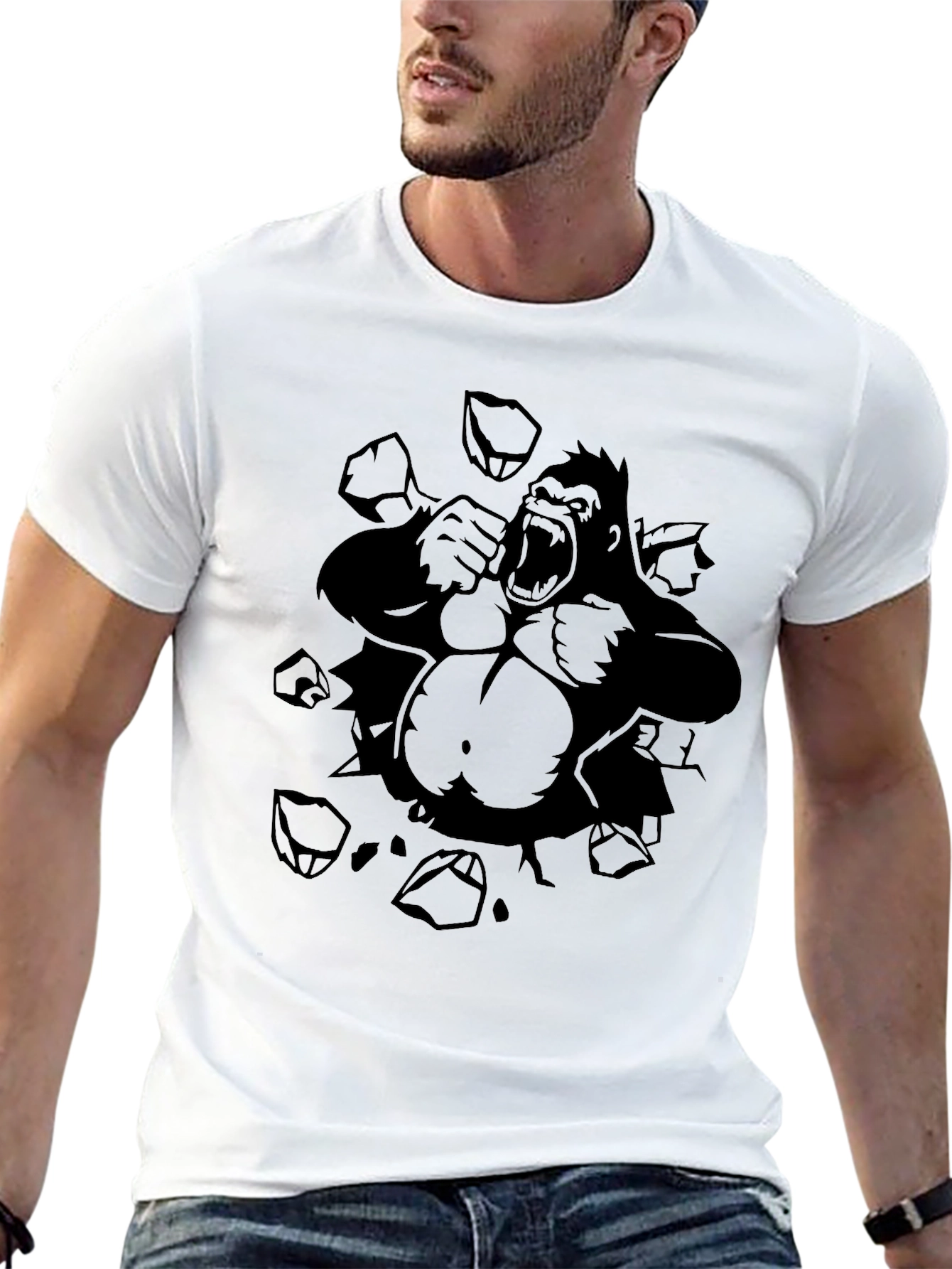 Black Raging Gorilla Graphic Tee - Black Cotton view 13