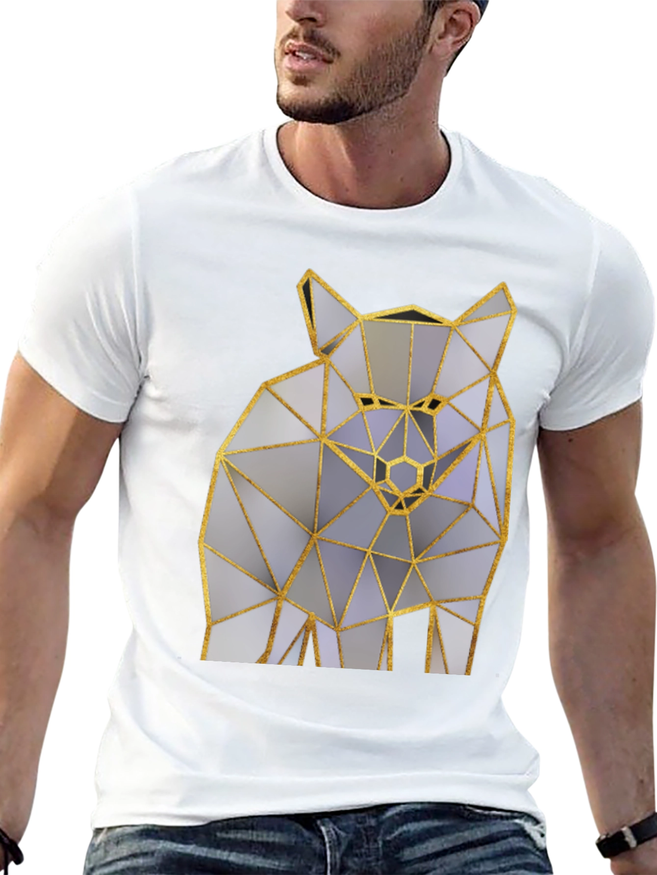 Black Geometric Wolf Graphic Tee - Modern Art Shirt view 13