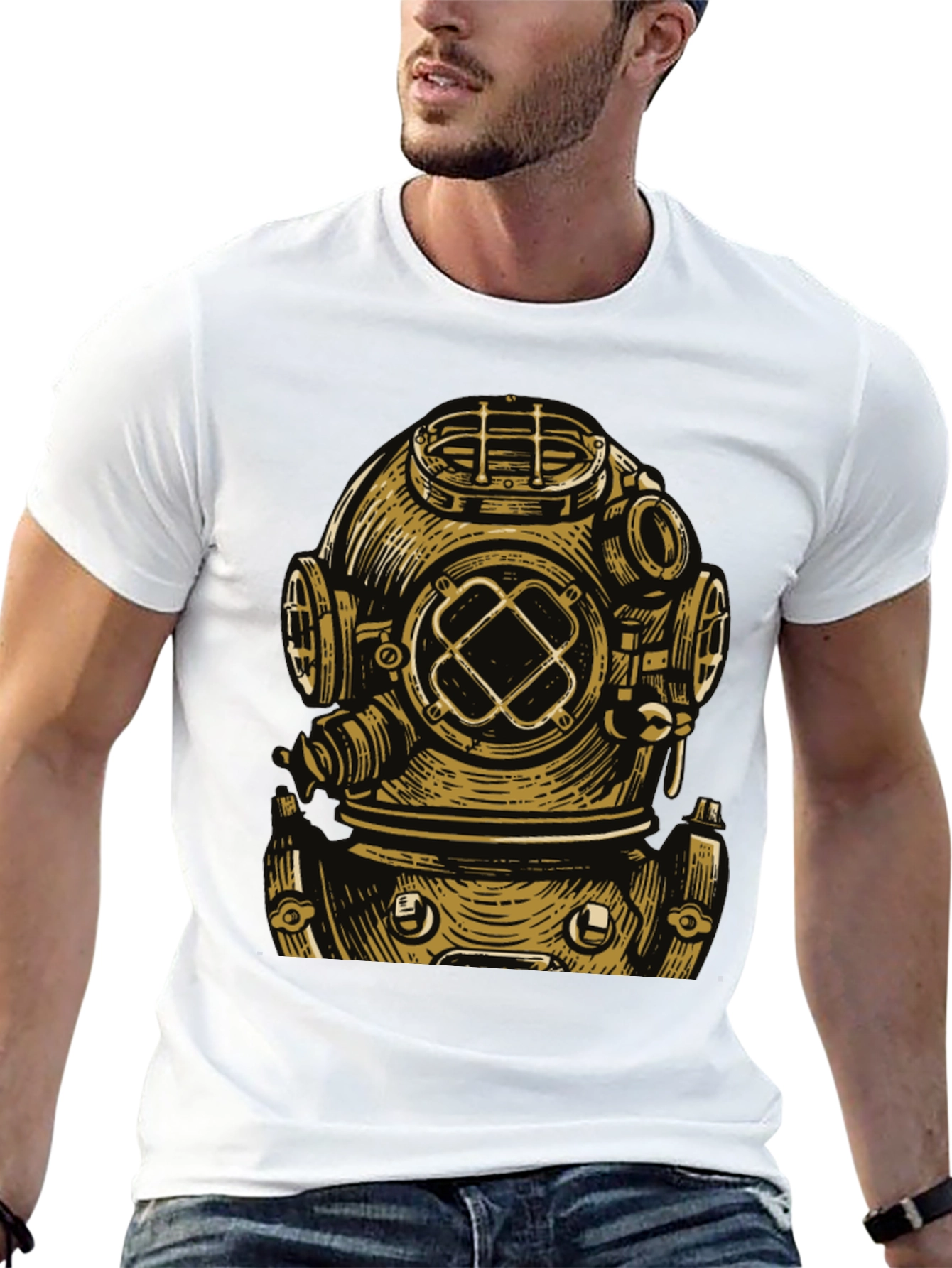Black Diver Helmet Graphic Tee - Vintage Style view 13