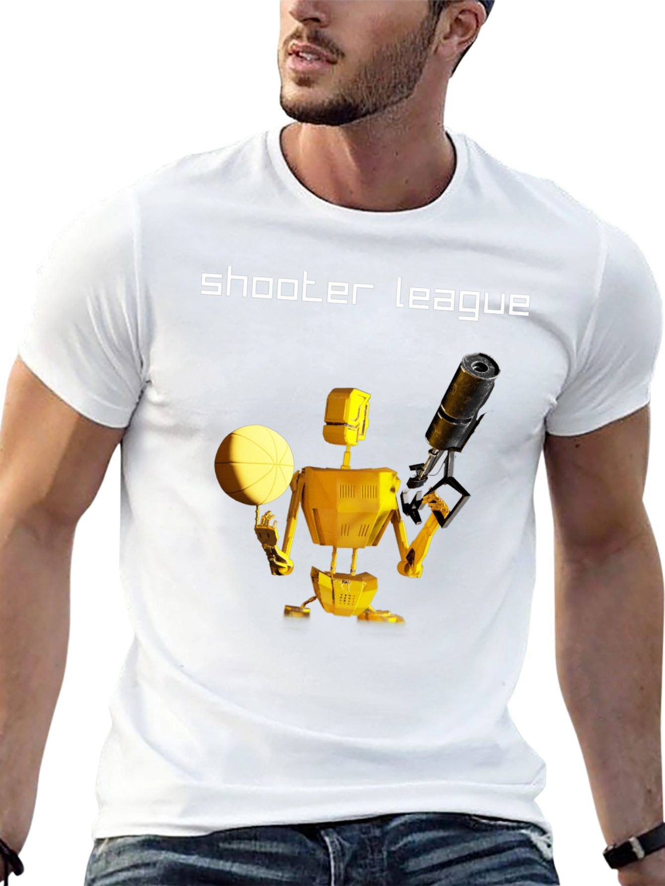Black Shooter League Robot Basketball T-Shirt view 13