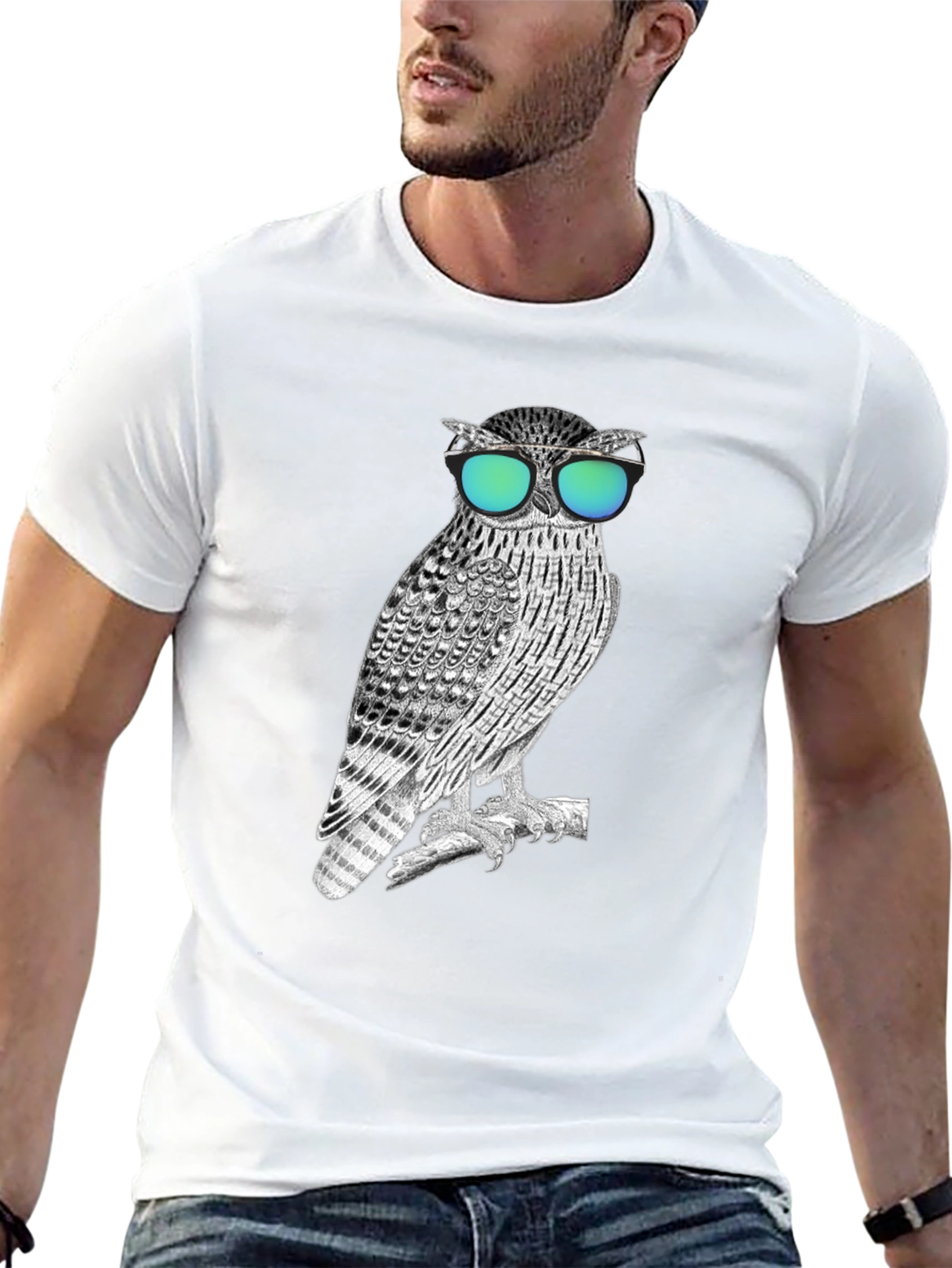 Black Cool Owl Graphic Tee - Black Cotton Blend view 13