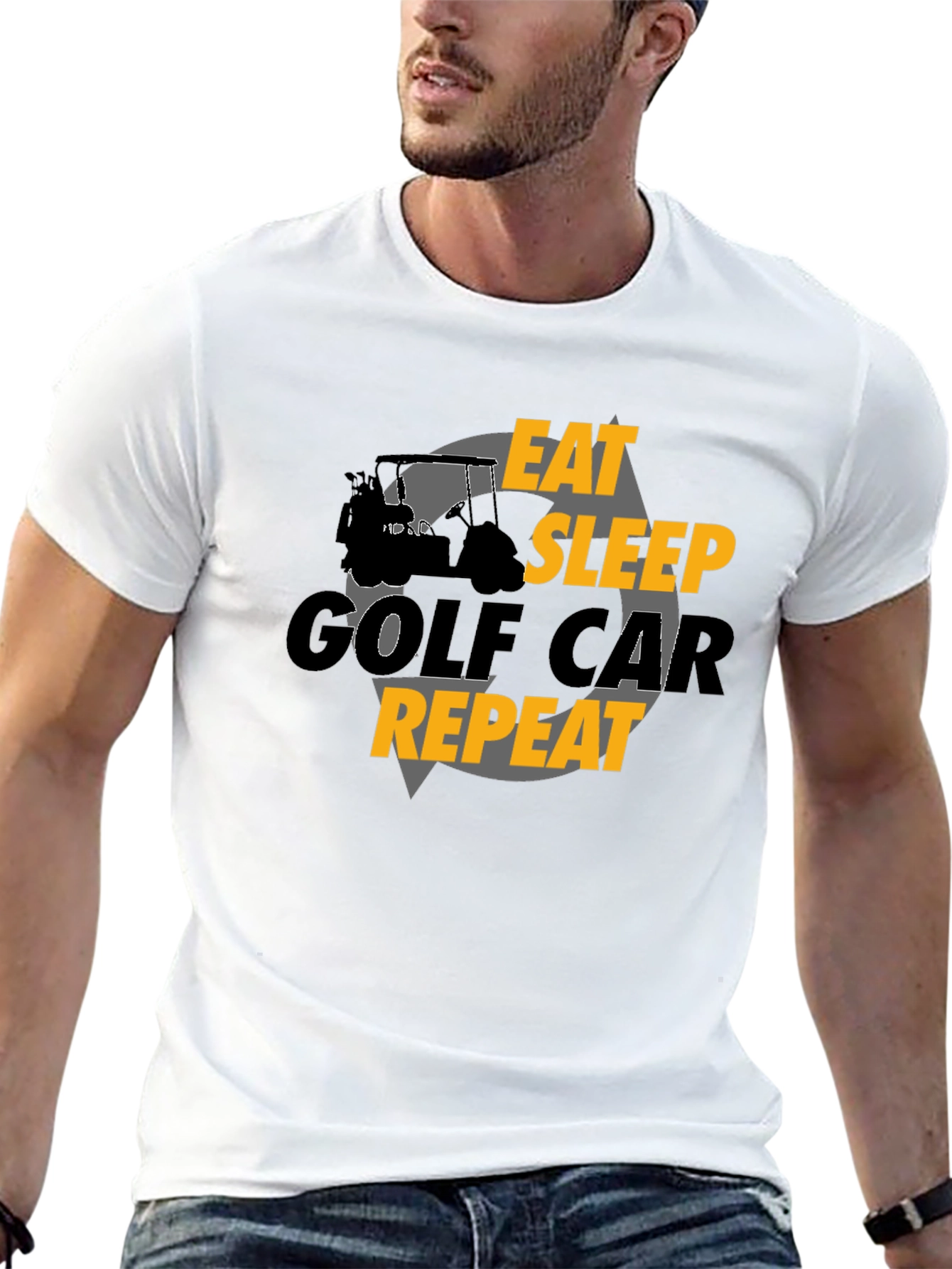 Black Eat Sleep Golf Car Repeat Black Graphic Tee view 13