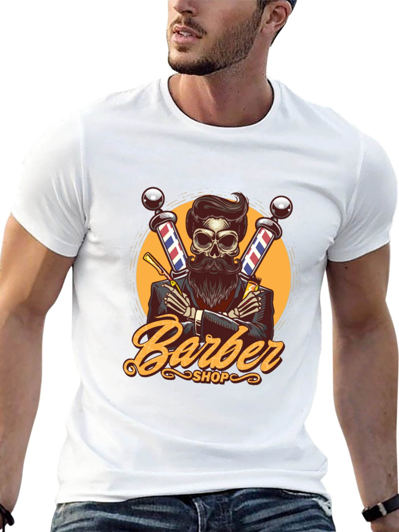 Black Barber Shop Skeleton Graphic Tee view 13