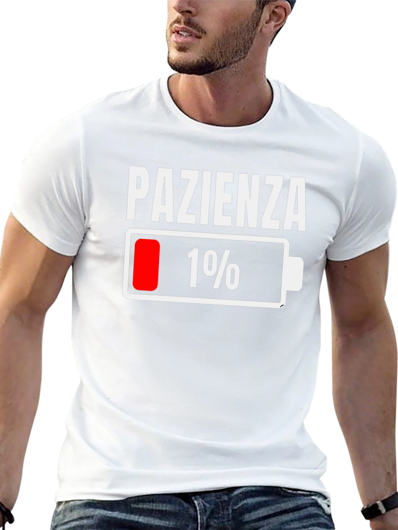 Black Pazienza Low Battery Funny Graphic T-Shirt view 13