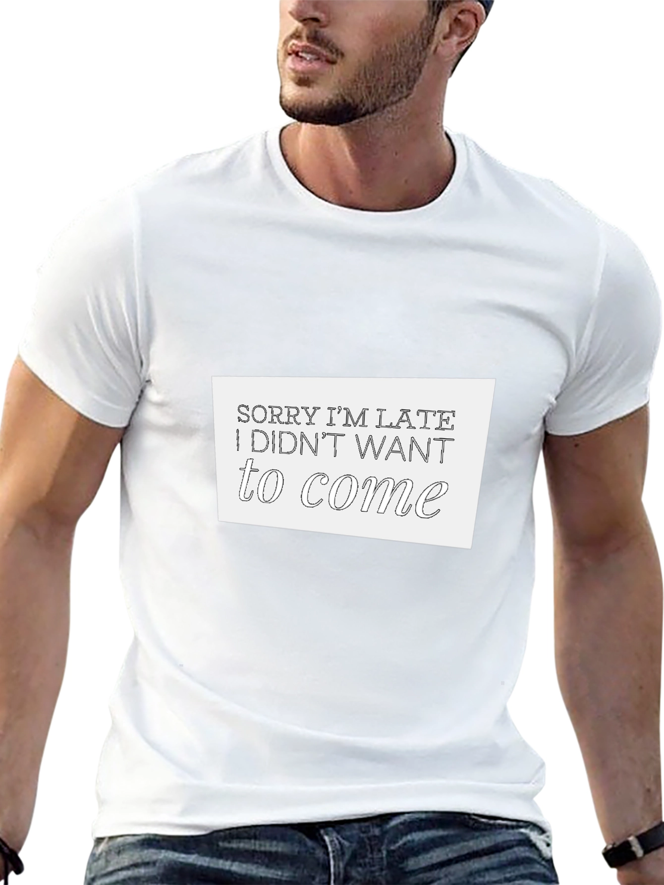 Black Funny Sarcastic Sorry I'm Late Graphic T-Shirt view 13