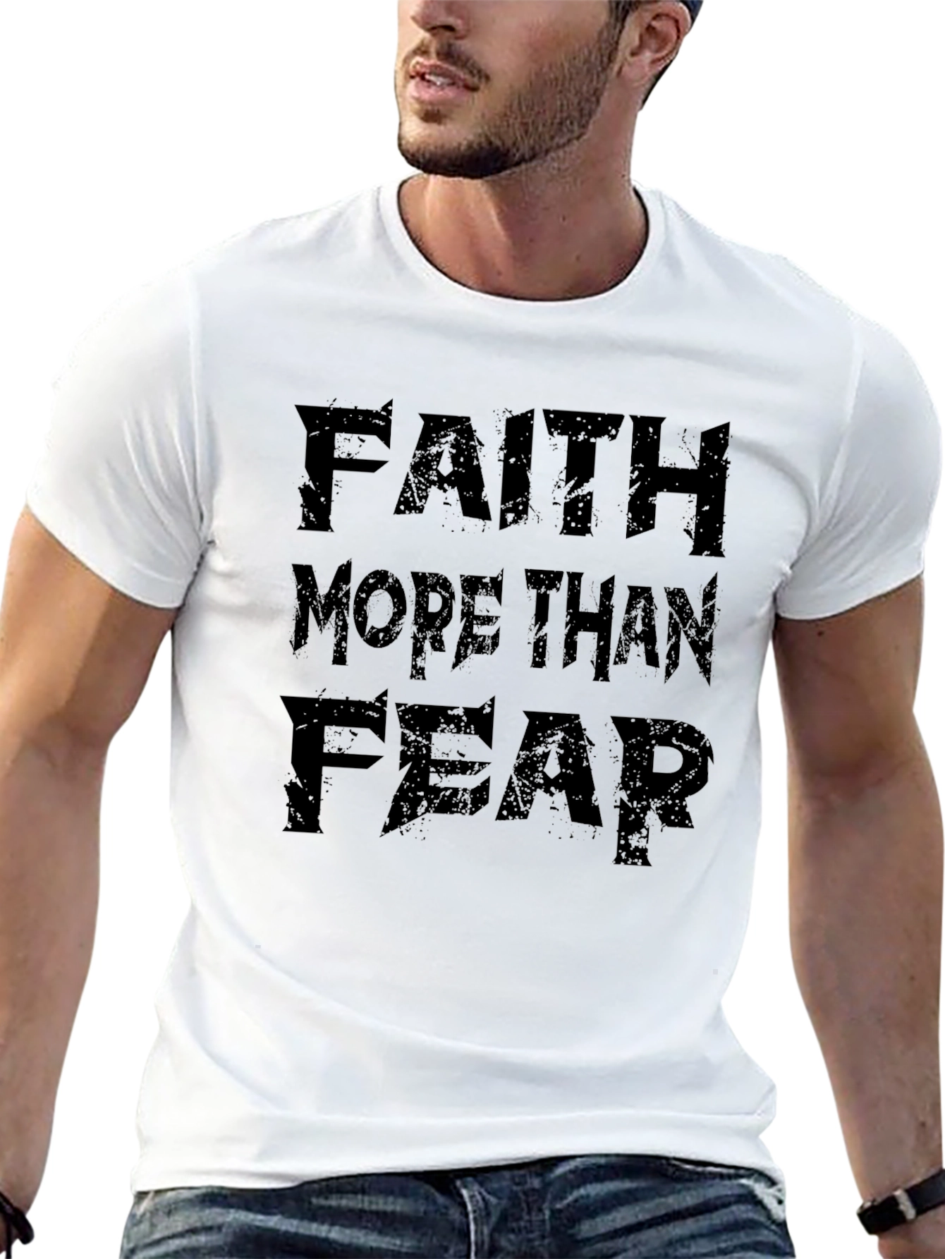 Black Faith More Than Fear Black Graphic T-Shirt view 13