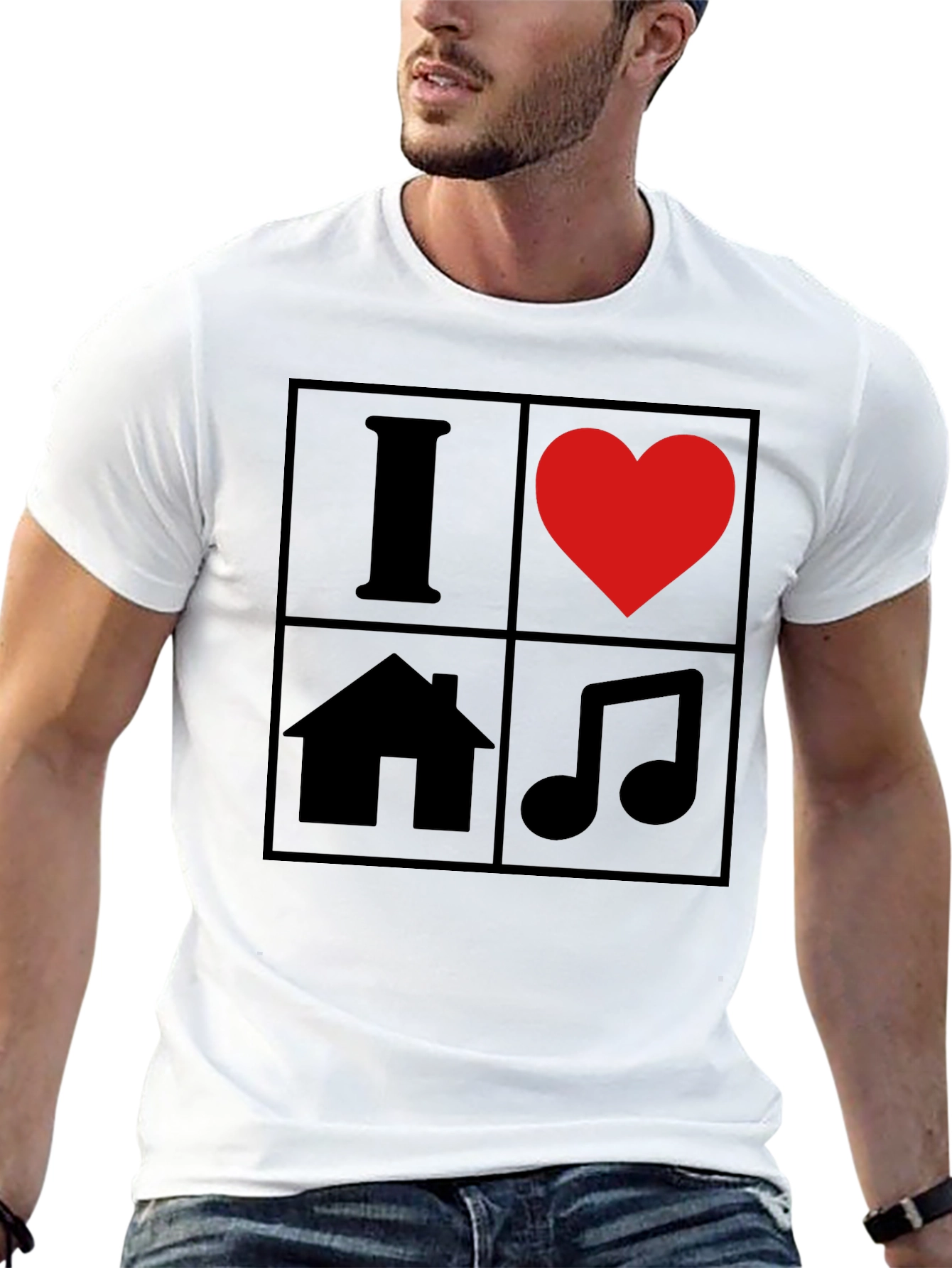 Black I Love House Music T-Shirt - Black Graphic Tee view 13