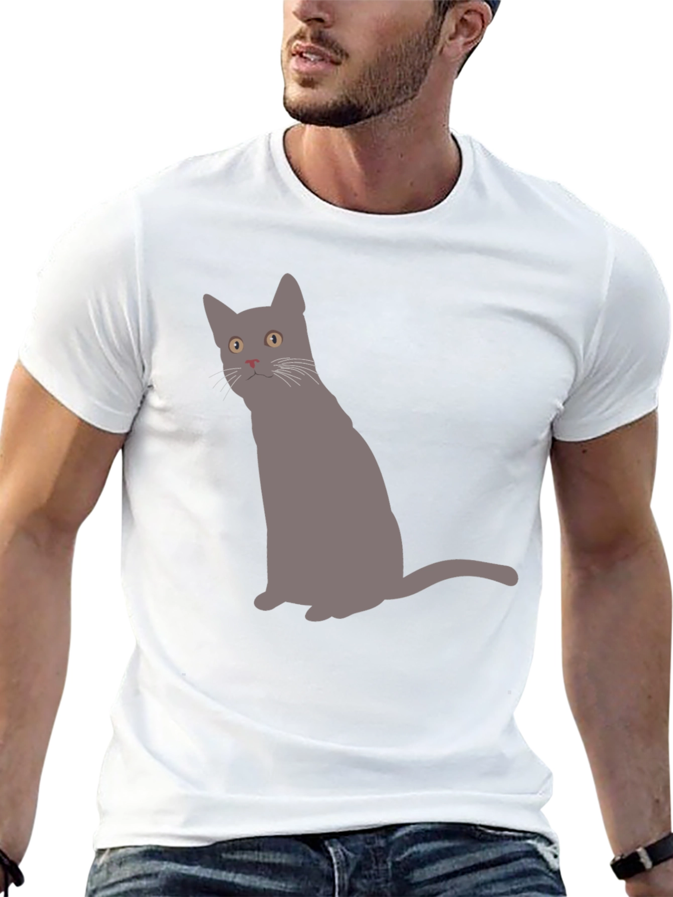 Black Gray Cat Graphic Black T-Shirt view 13