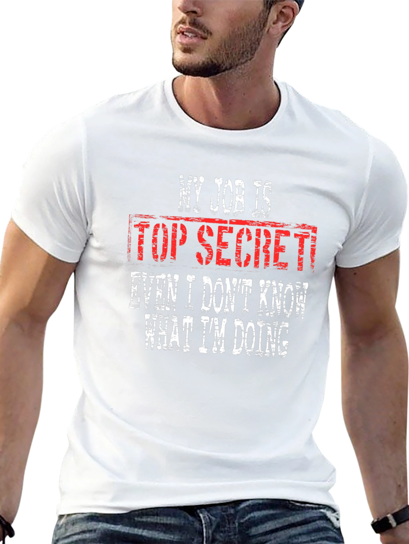 Black Top Secret Job Humor Graphic Tee view 13