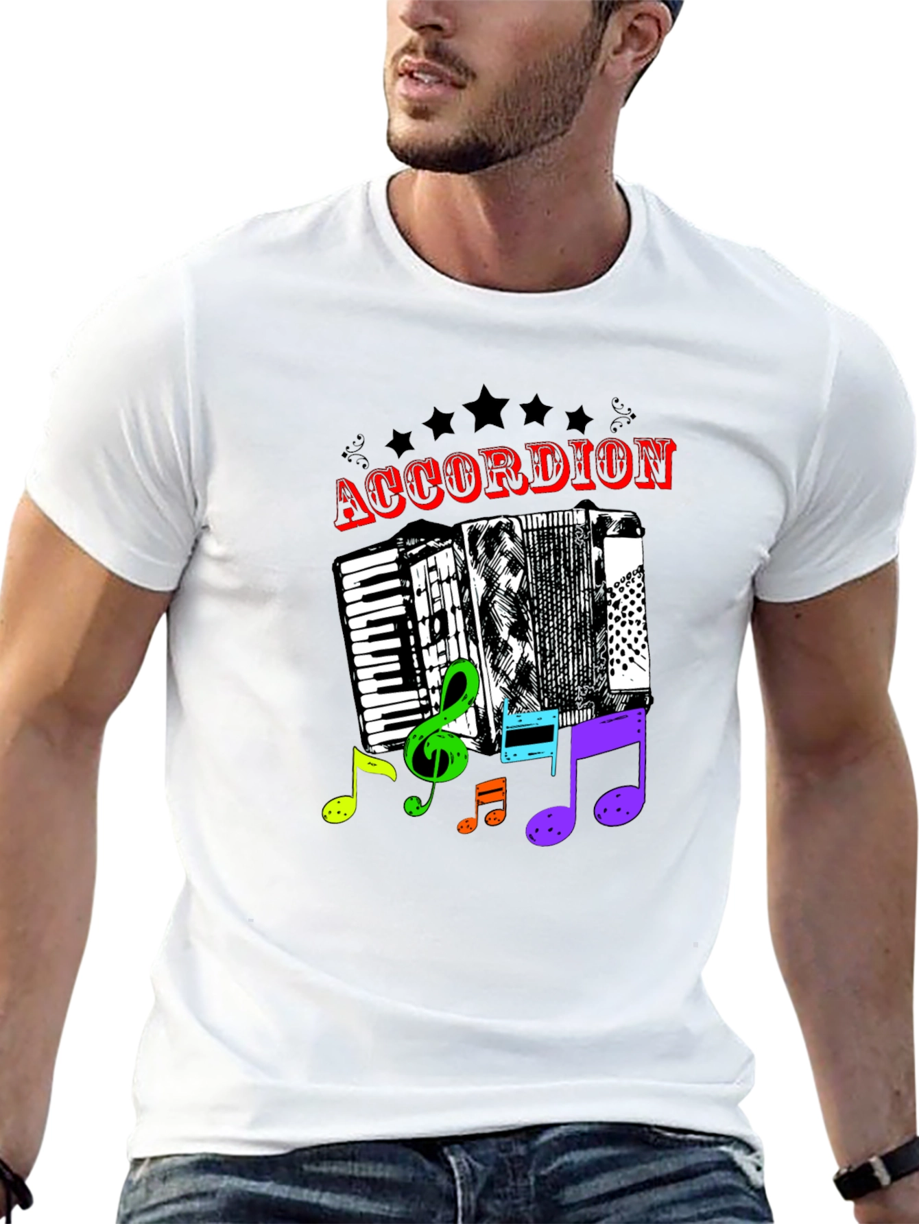 Black Accordion & Music Notes Graphic T-Shirt - Unisex view 13