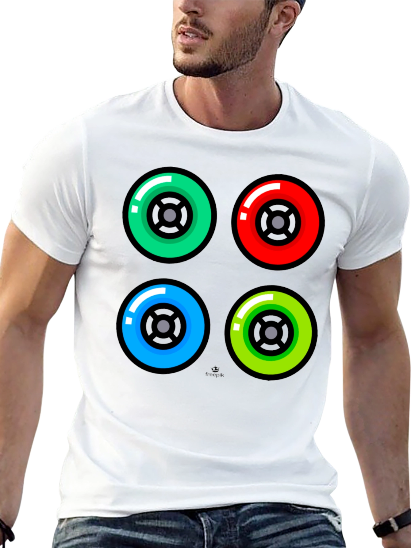 Black Colorful Wheels Graphic Tee - Black Cotton T-Shirt view 13