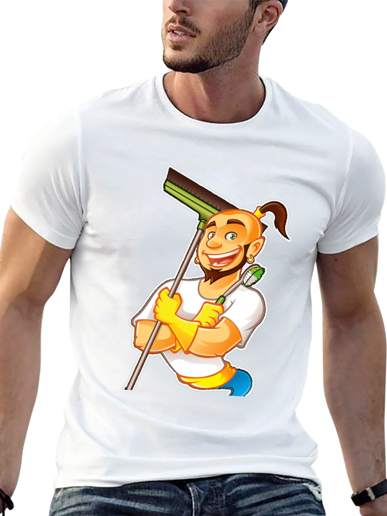 Black Funny Cleaning Cartoon T-Shirt view 13