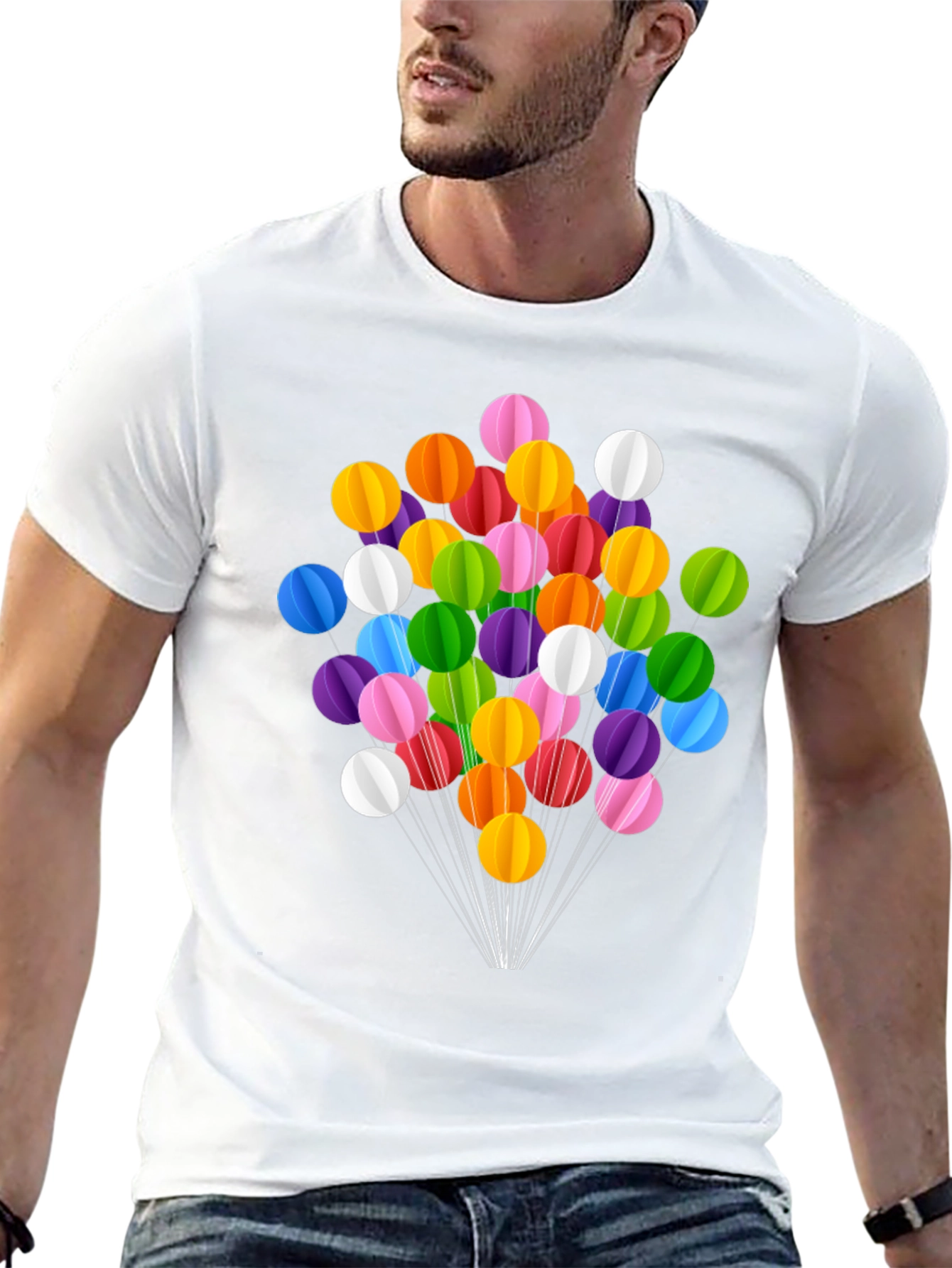 Black Colorful Balloon Graphic Black T-Shirt view 13