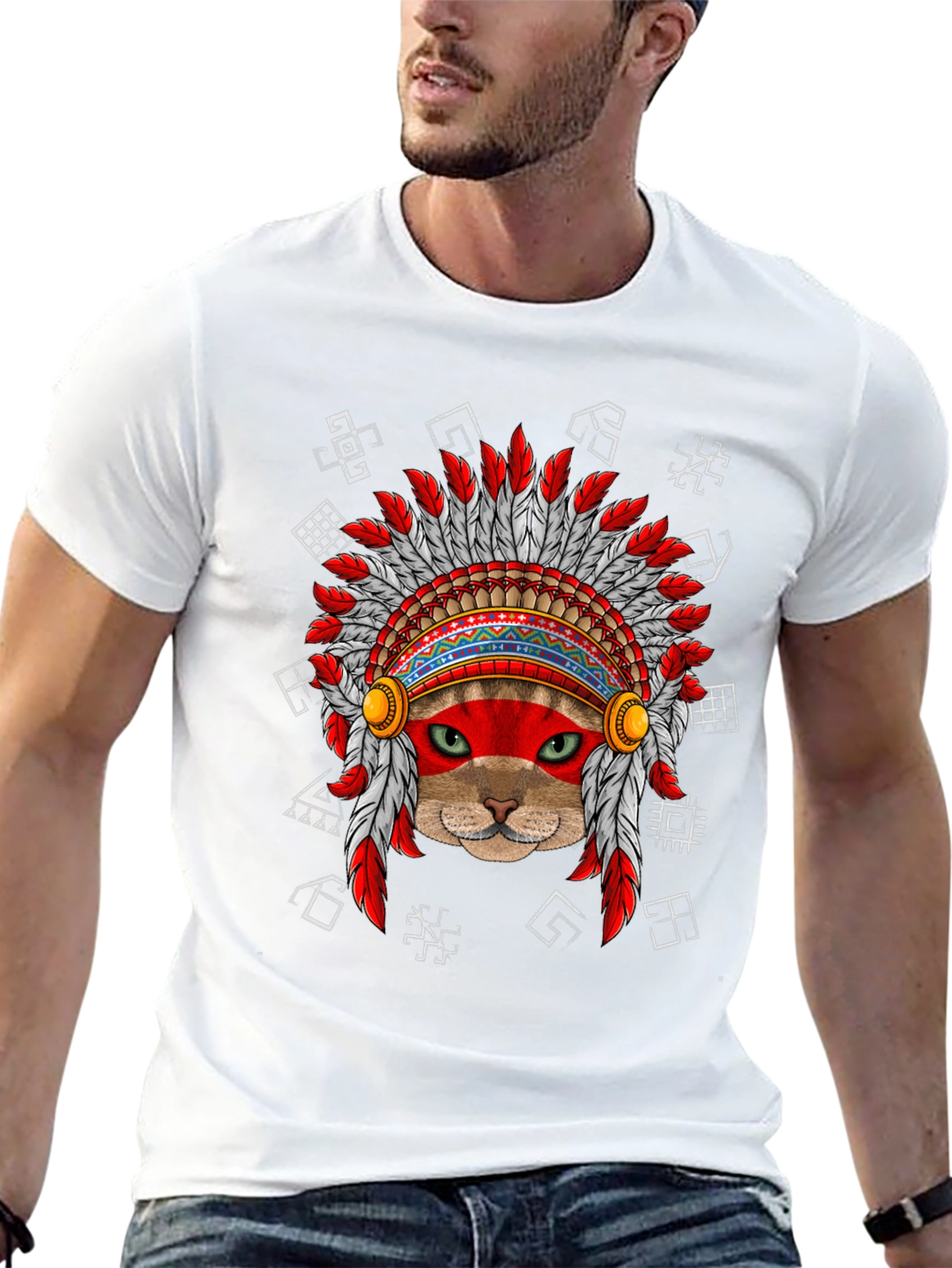 Black Native American Cat T-Shirt view 13
