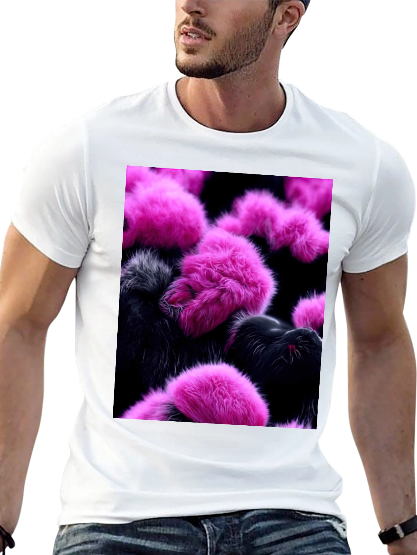 Black Fluffy Pink and Black T-Shirt view 13